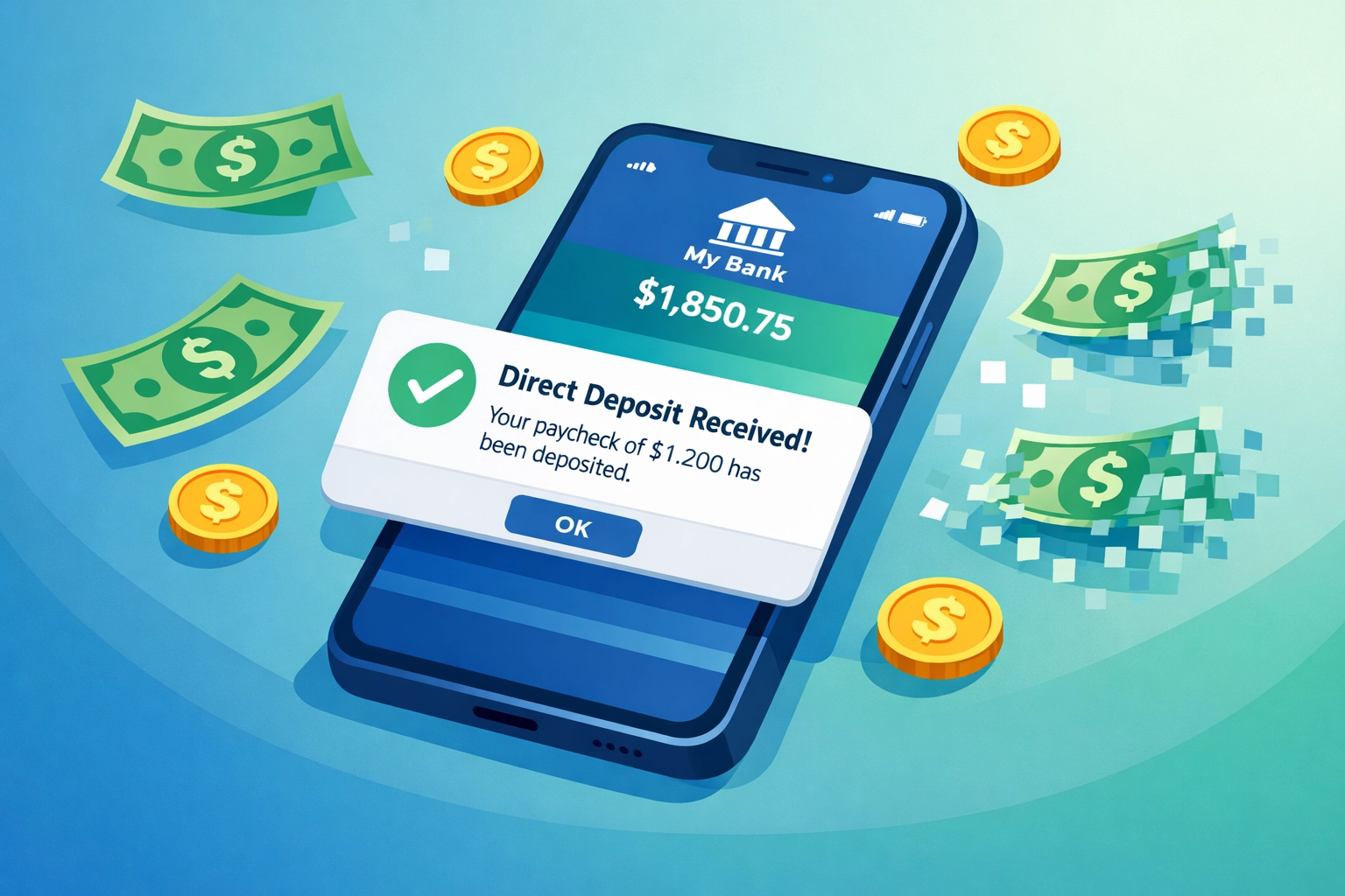 Direct deposit setup for tax refunds showing digital payment transition from paper checks