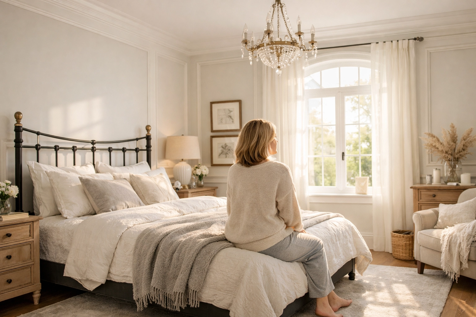 Relaxing luxury bedroom design by Modernize Methods LLC featuring a timeless Victorian headboard.