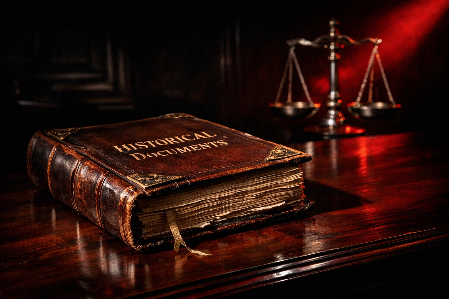 Leather-bound document and scales of justice representing the Secured Party Creditor and natural law.