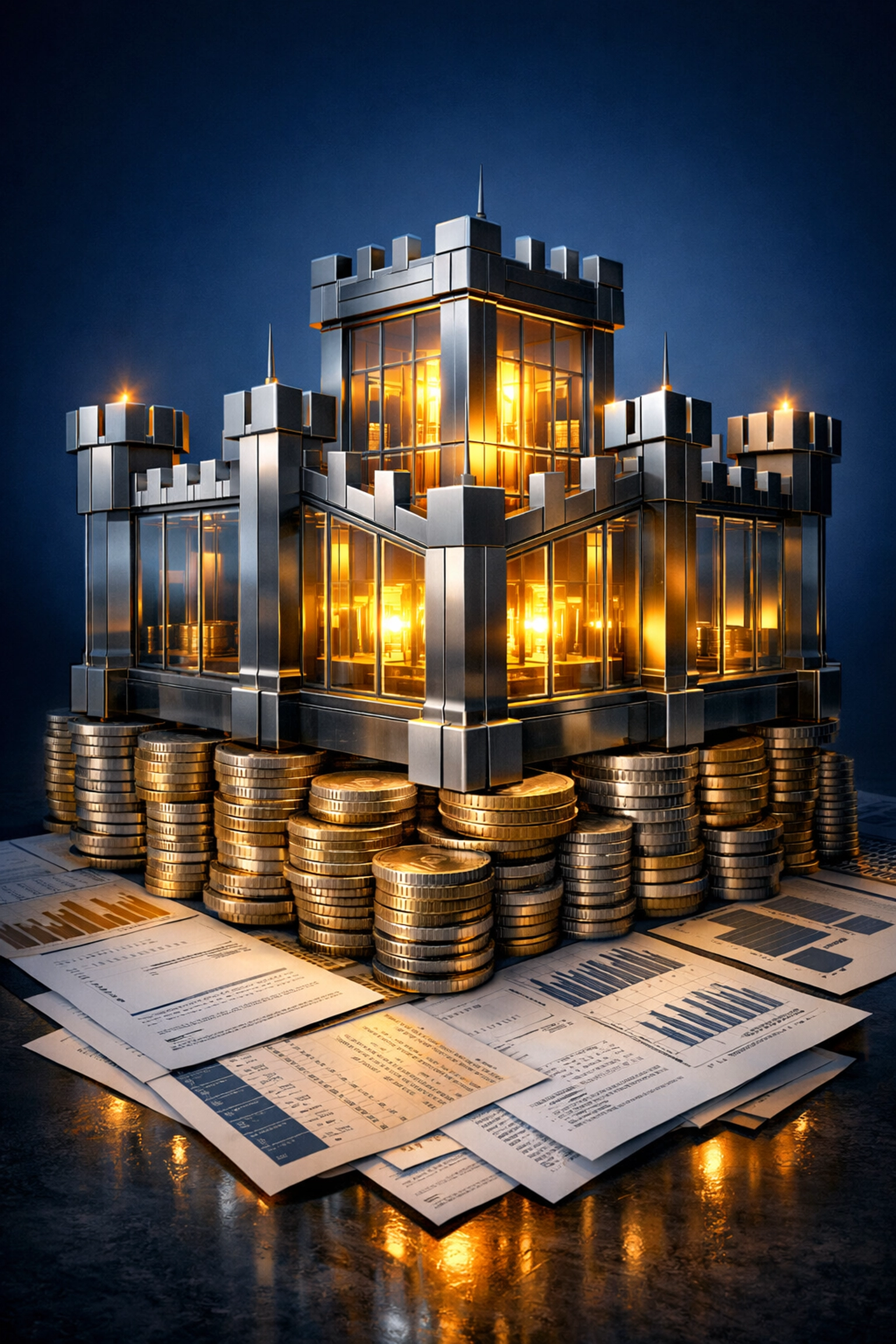 Financial fortress structure built on foundation of wealth symbolizing family banking security