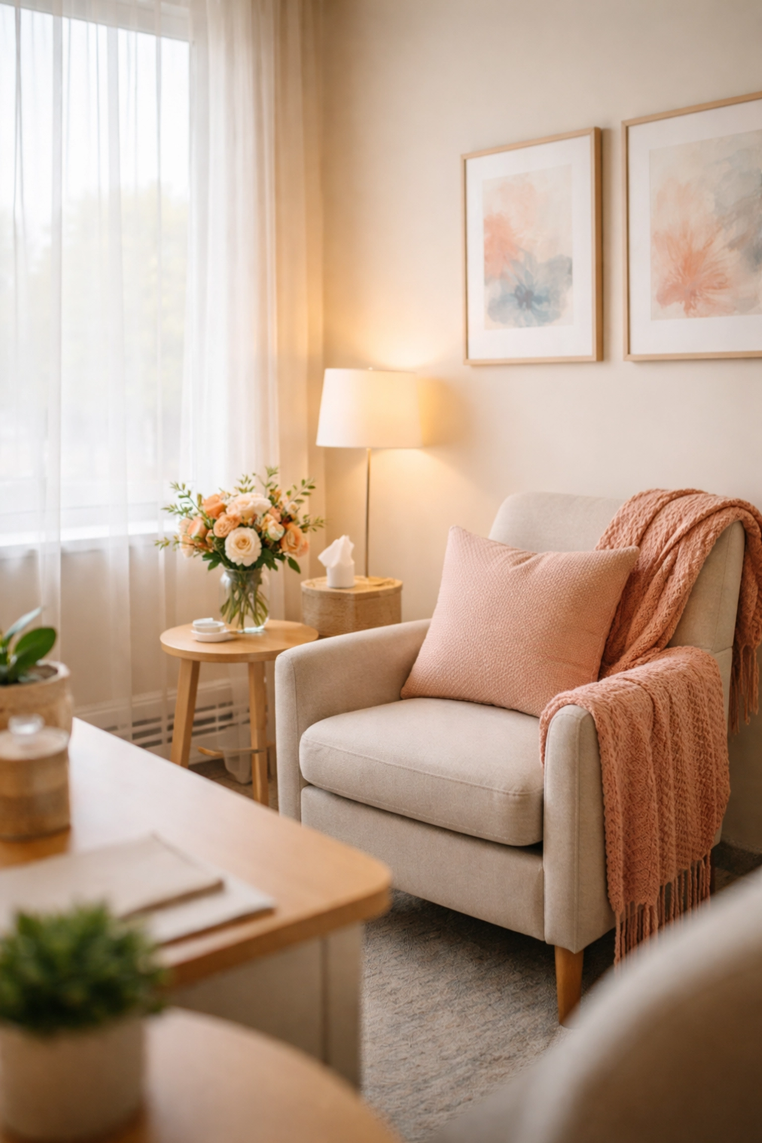 Inviting fertility clinic consultation room offering inclusive, transgender friendly services.