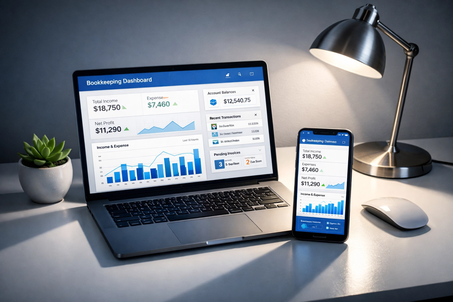 Virtual bookkeeping dashboard on laptop and mobile device for remote access-Bookkeeper Near Me NJ