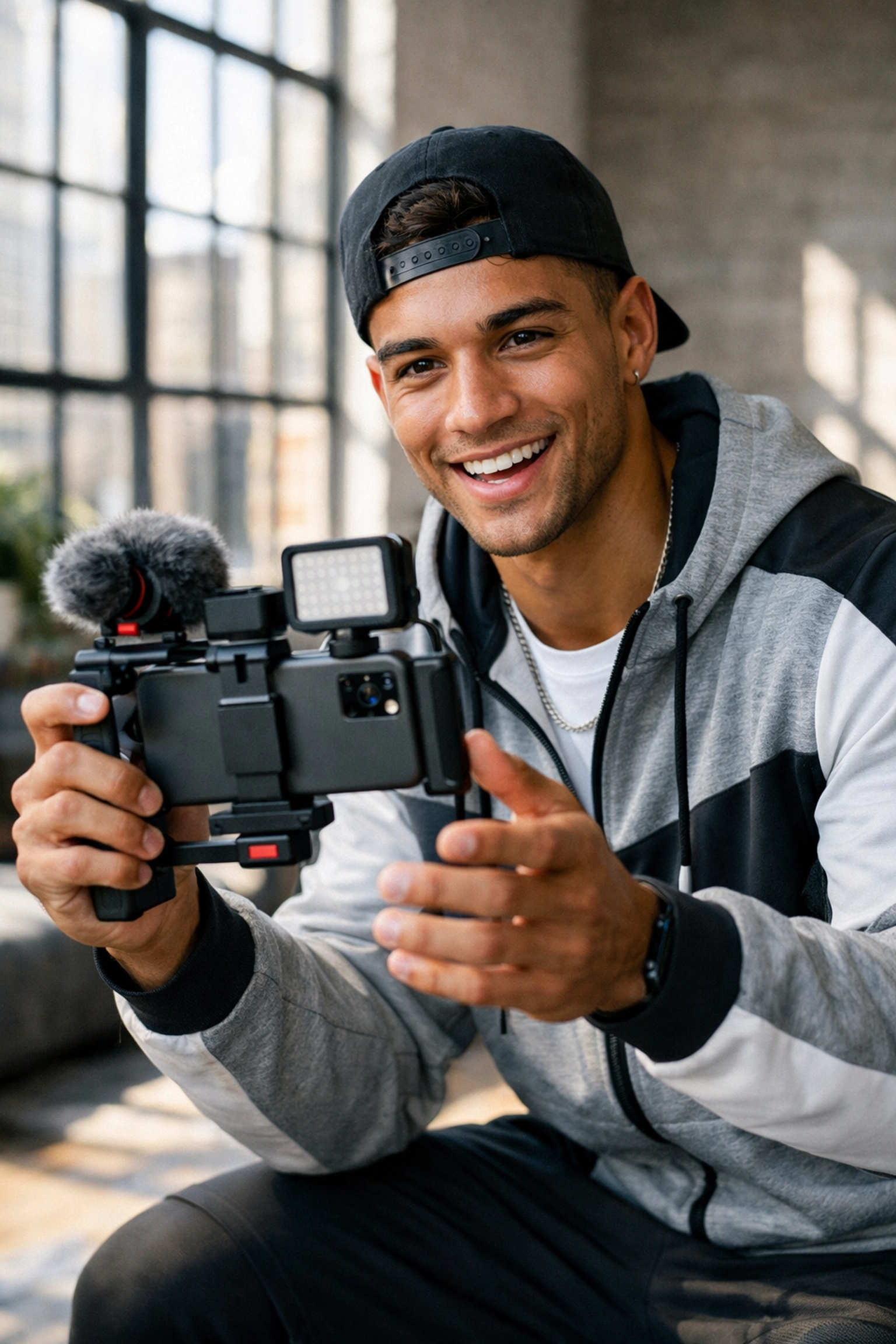 NIL athlete creating authentic social media content for a Super Bowl 2026 marketing funnel.