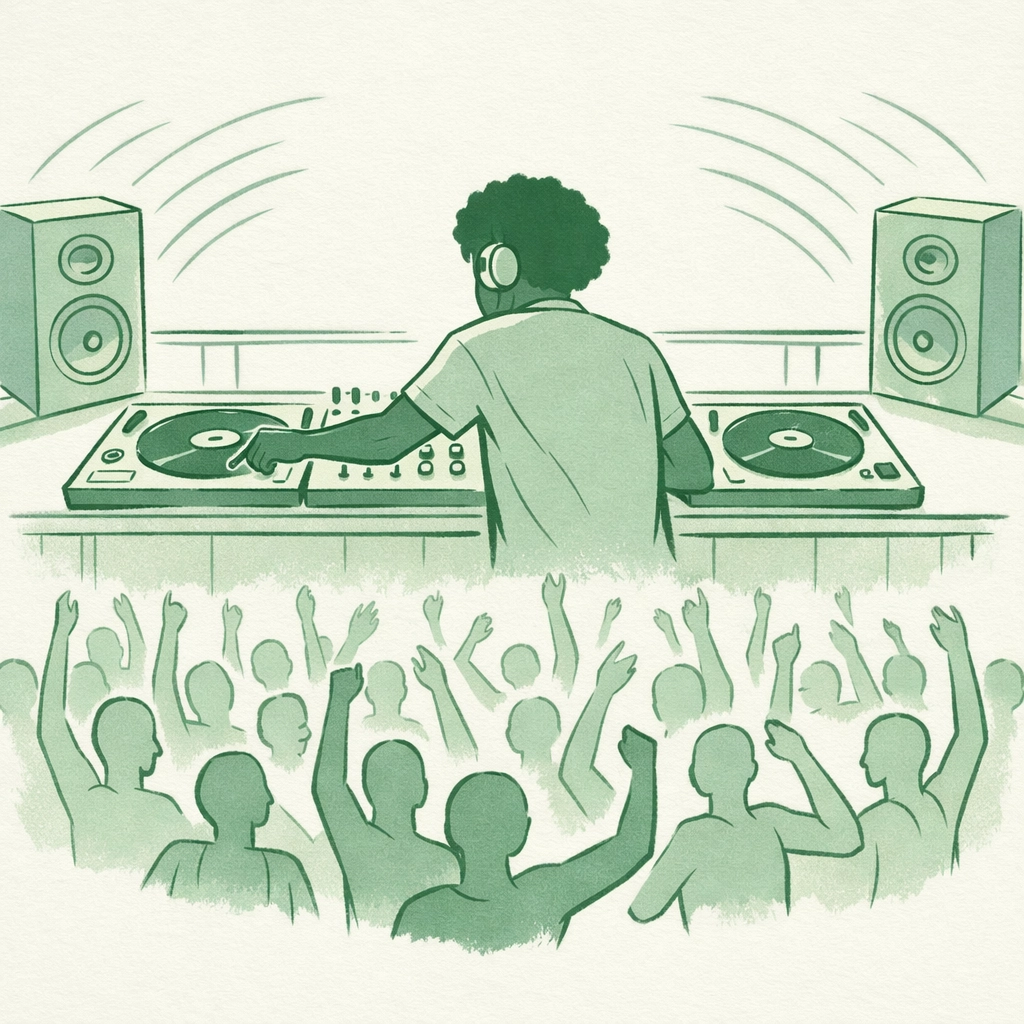 Larry Levan DJing at Paradise Garage with dancers on the legendary New York dance floor