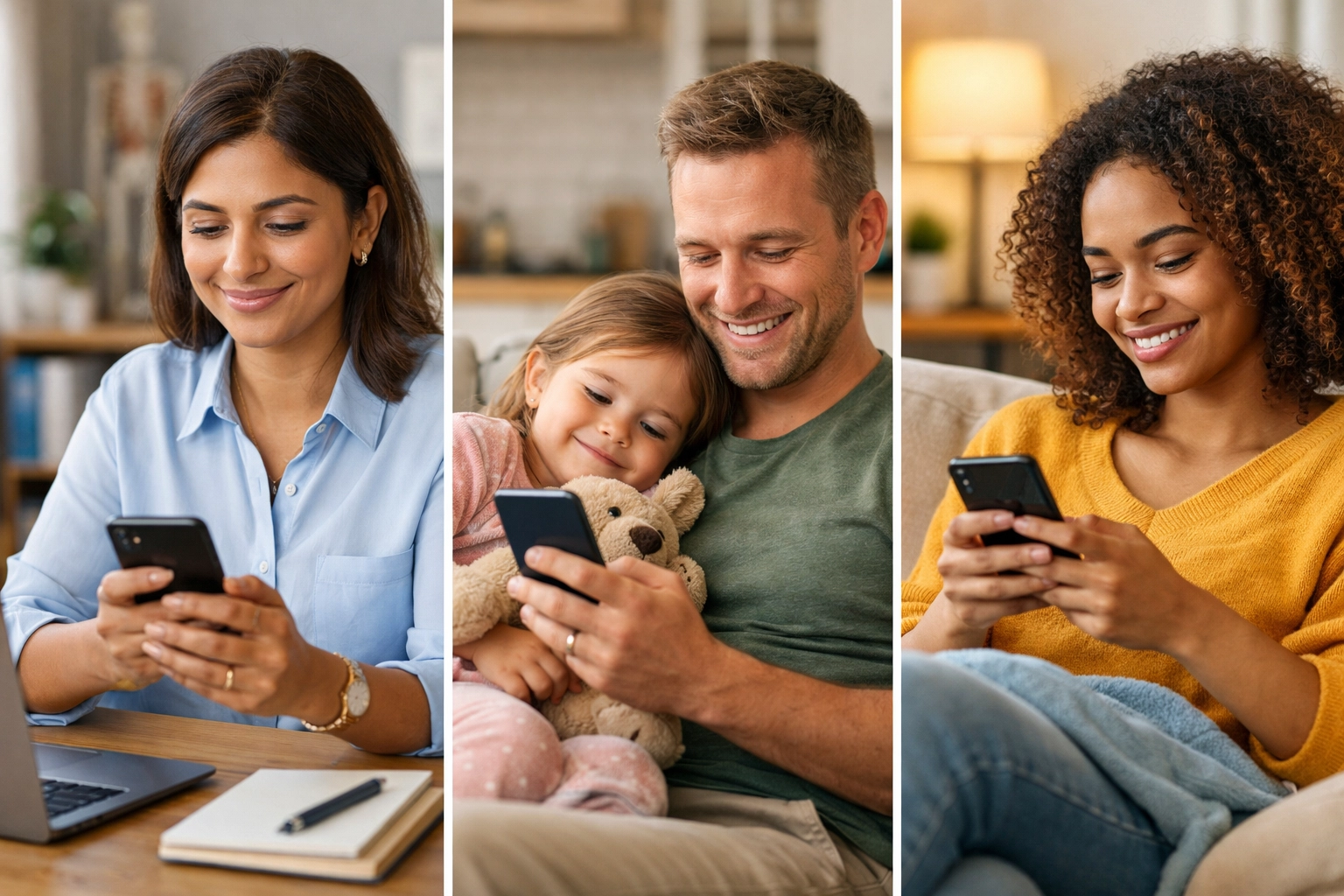 People using smartphones to access online urgent care from home and work