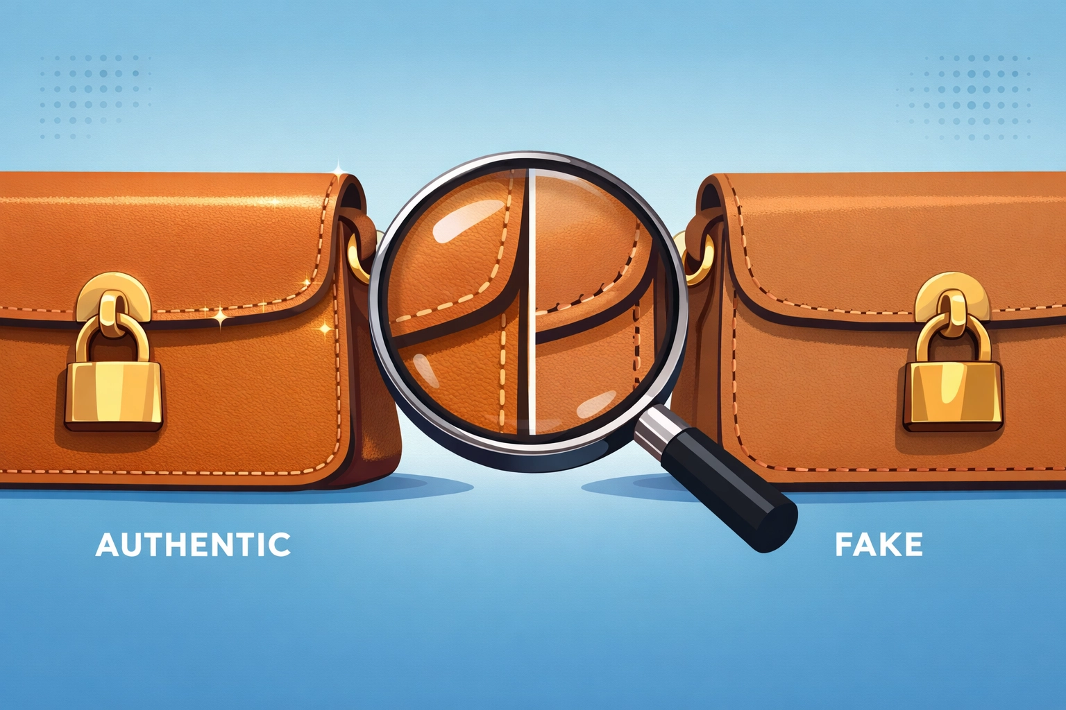 Authentic luxury handbag compared to counterfeit showing quality differences in stitching and materials
