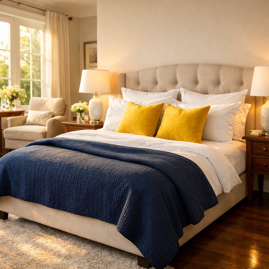 A serene and dust-free bedroom sanctuary created by deep residential cleaning in Shrewsbury for stress-free living.