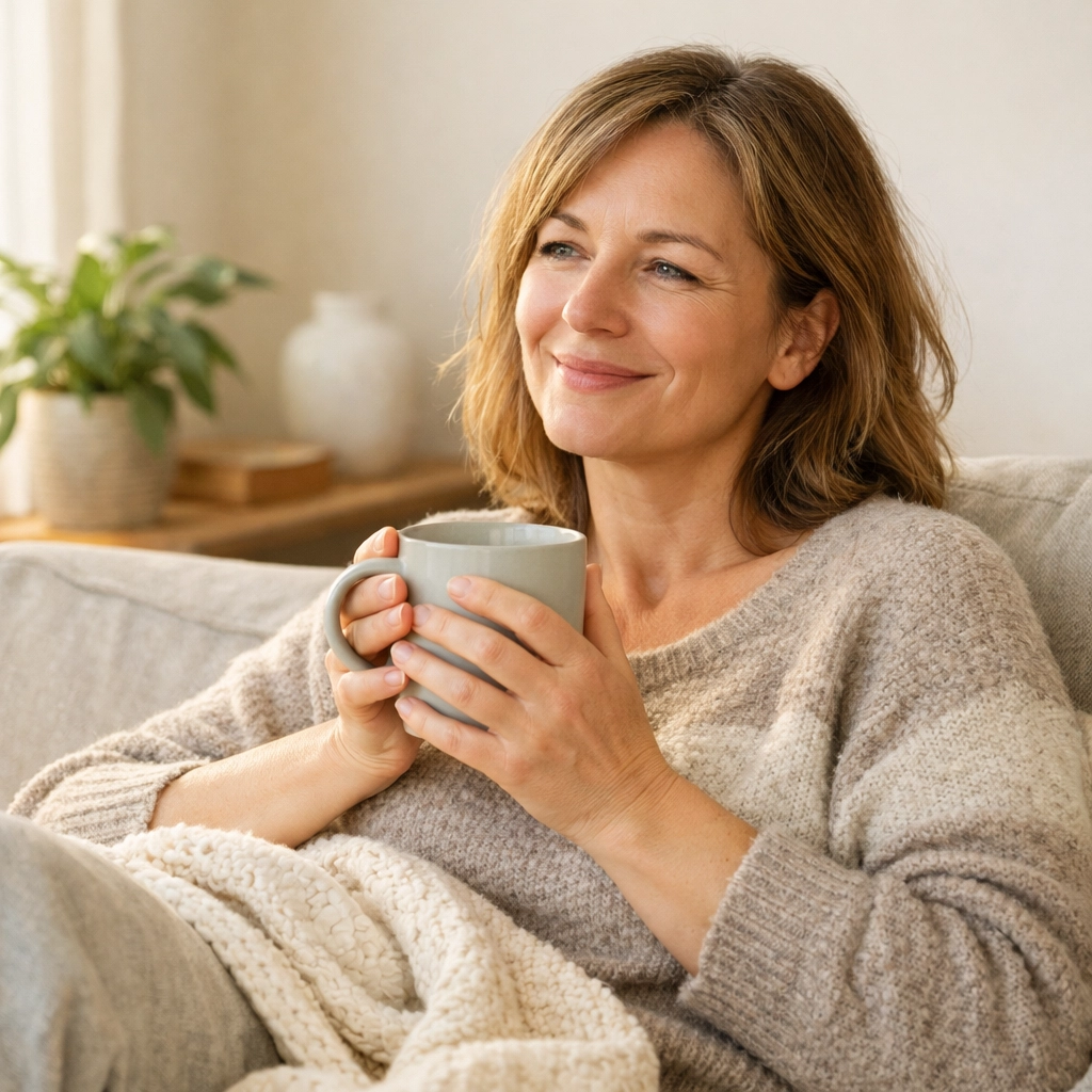 Woman feeling calm and restored after stabilizing perimenopause hormones and finding balance