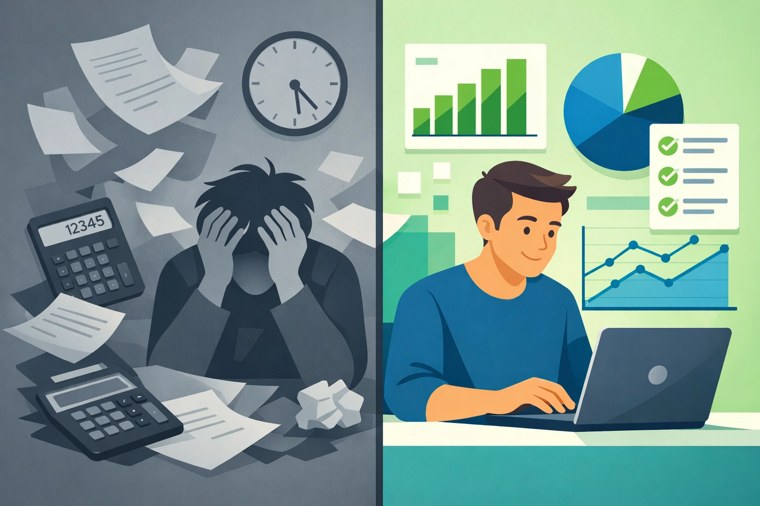 Comparison of traditional manual accounting versus modern digital virtual accounting methods