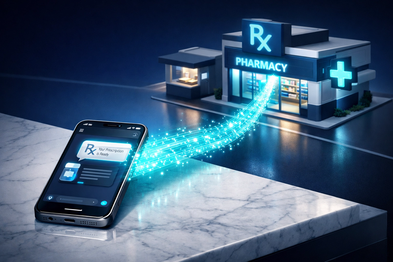Digital prescription sent from a smartphone to a pharmacy via a secure online doctor chat service.