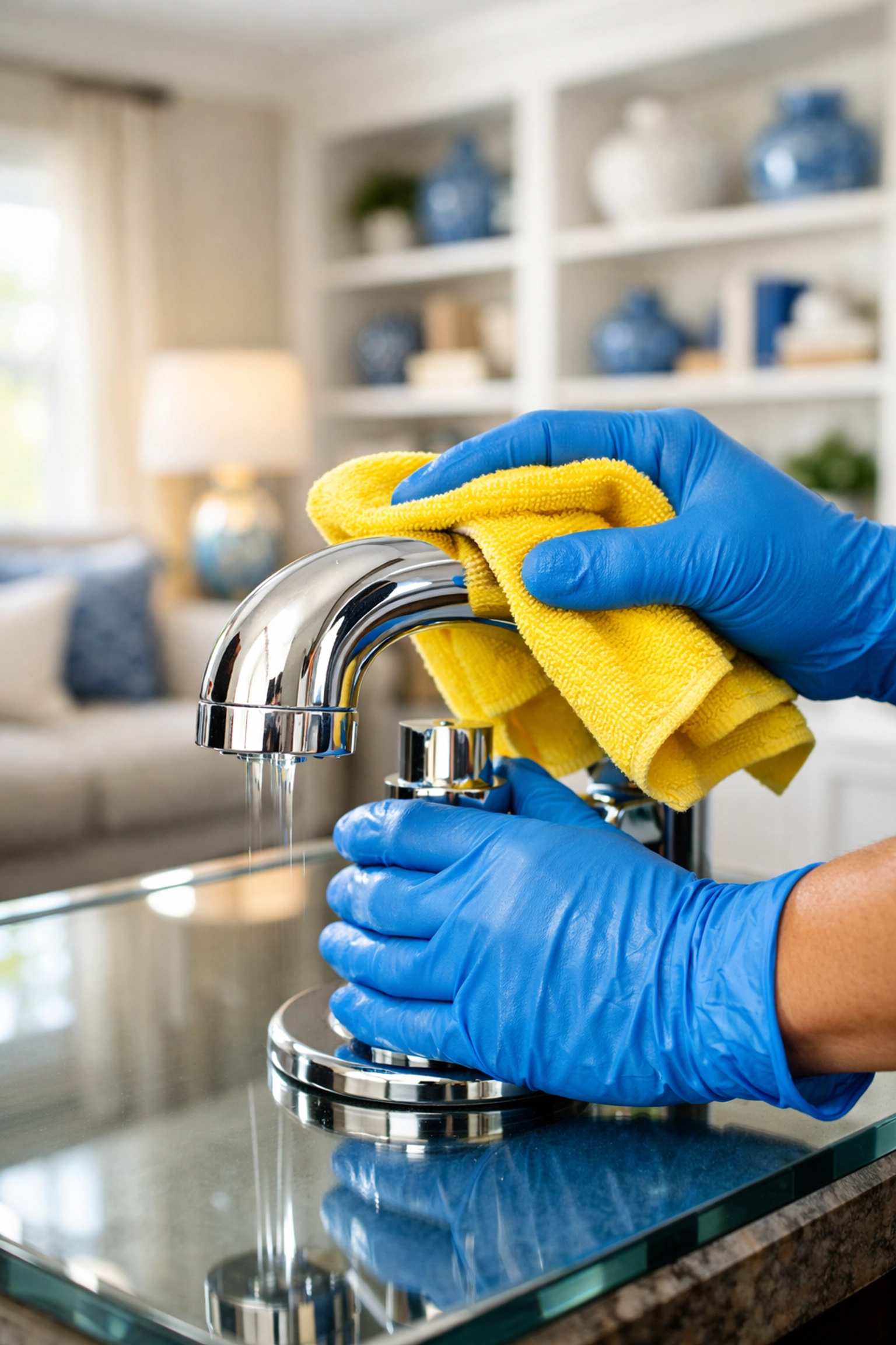 A professional cleaner detail-cleaning a fixture for affordable house cleaning in Leominster.