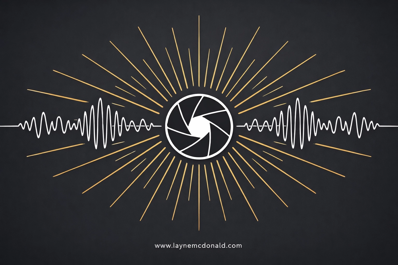 A camera aperture and sound waves representing technical excellence in faith-based media.