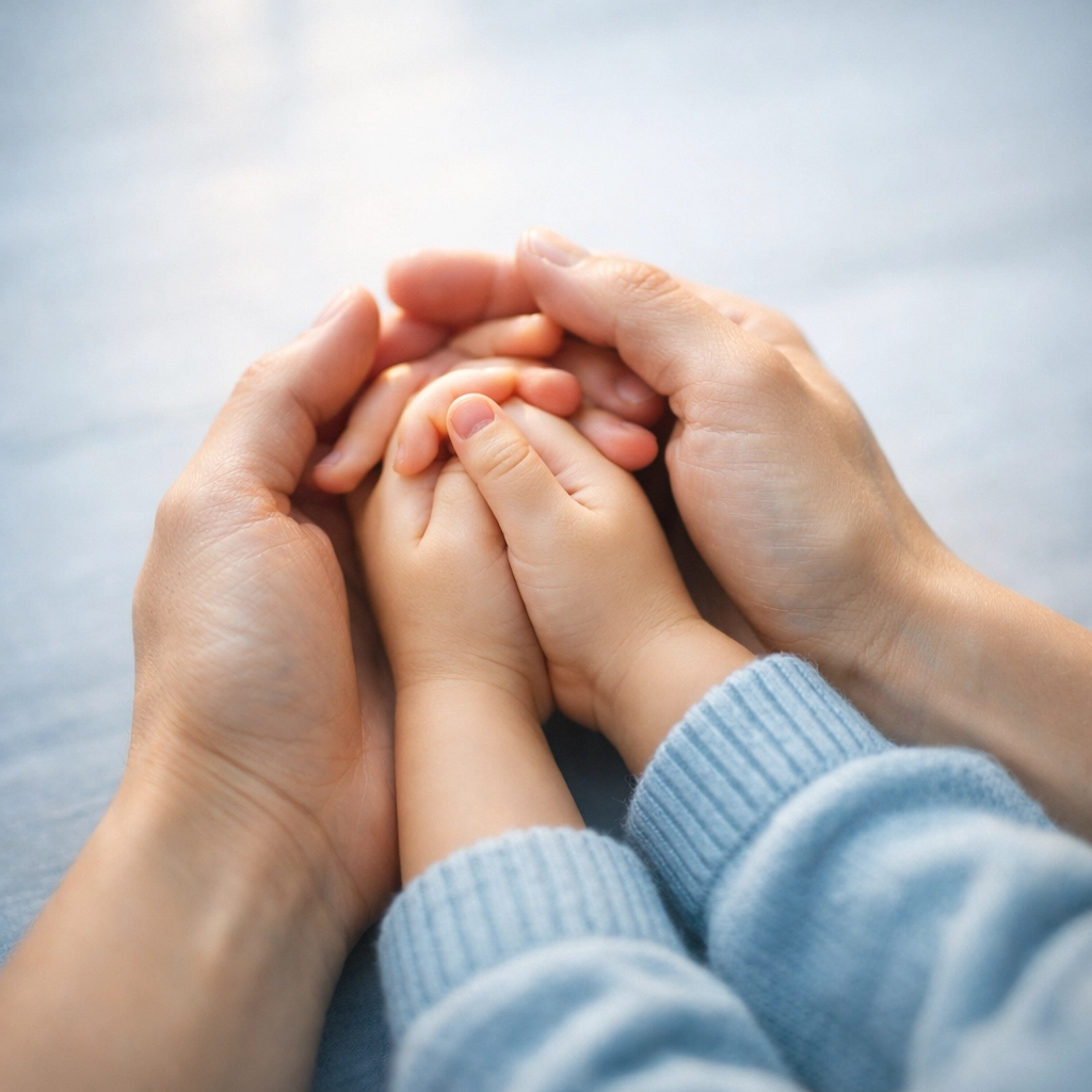 Parent holding child's hands symbolizing family connection in custody cases