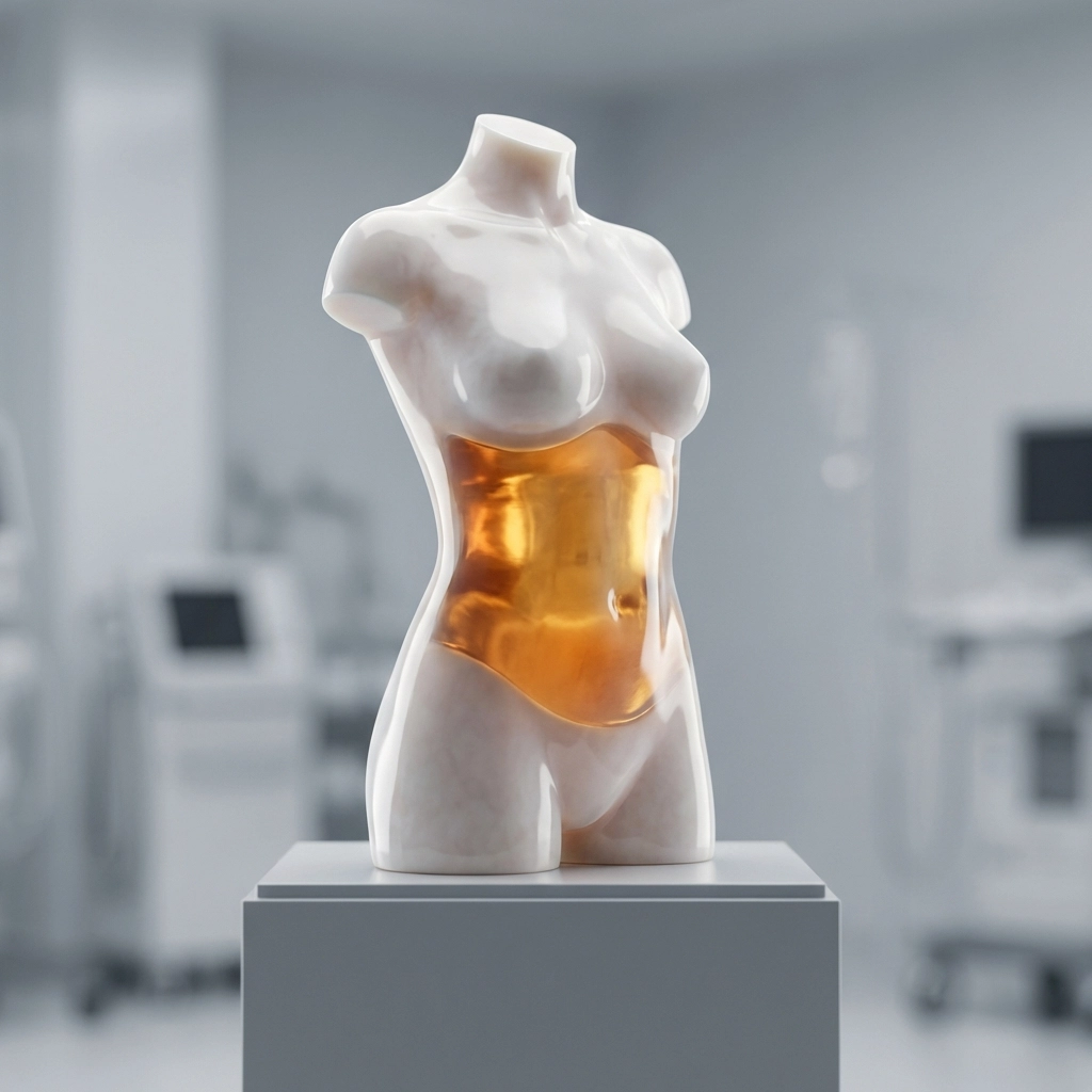 Anatomical illustration showing visceral fat storage deep within the abdominal cavity during menopause.