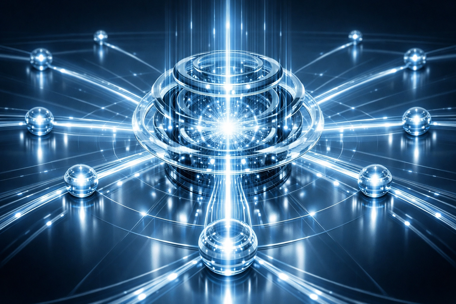 Centralized digital core symbolizing data integrity and single source of truth for custom software automation.