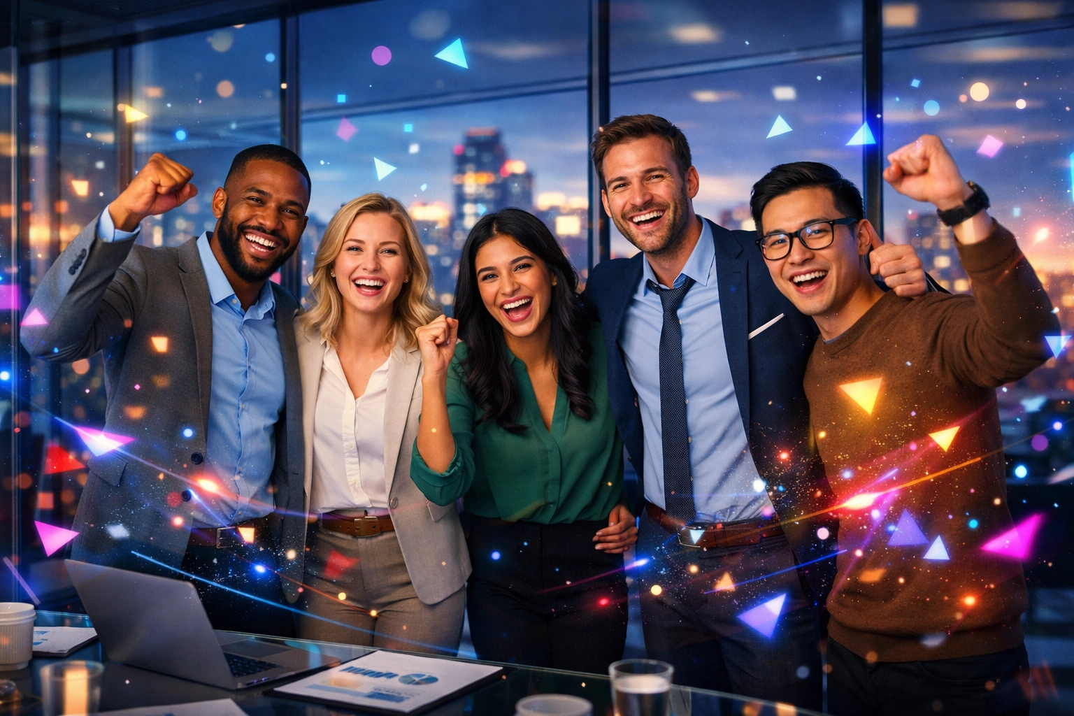 Zufriedenes Team nach dem erfolgreichen Abschluss eines KI-Trainings für Marketing-Teams.