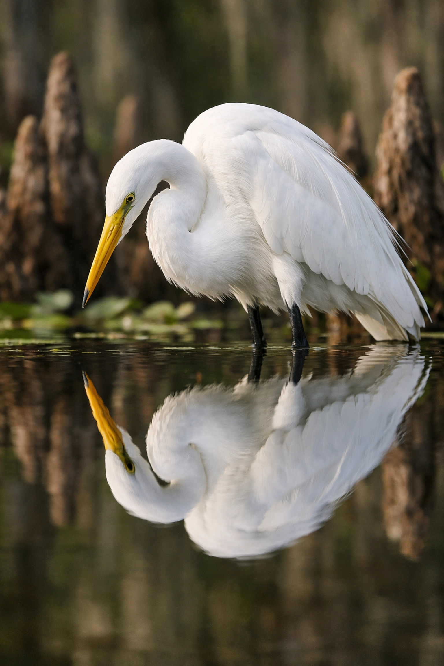 The Ultimate Guide to Everglades Wildlife Photography: Everything You Need to Succeed 3 Eye-level shot of a Great Egret in the water, demonstrating bird photography techniques in the Everglades.