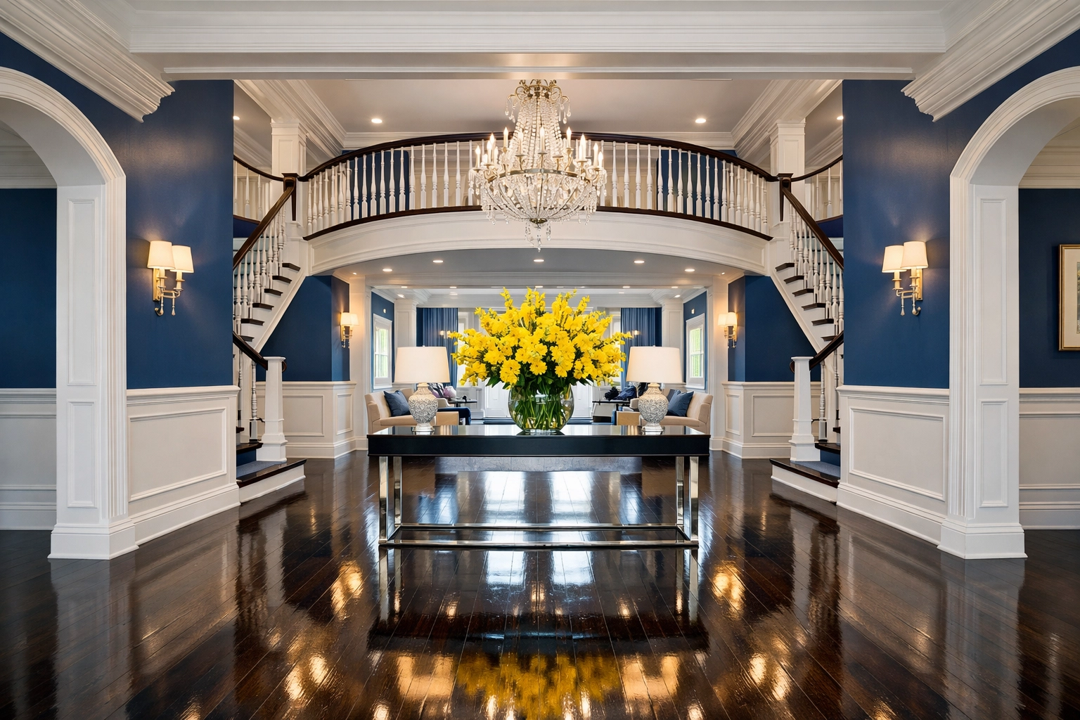 Elegant Sudbury home foyer with polished floors showcasing professional house cleaning results.