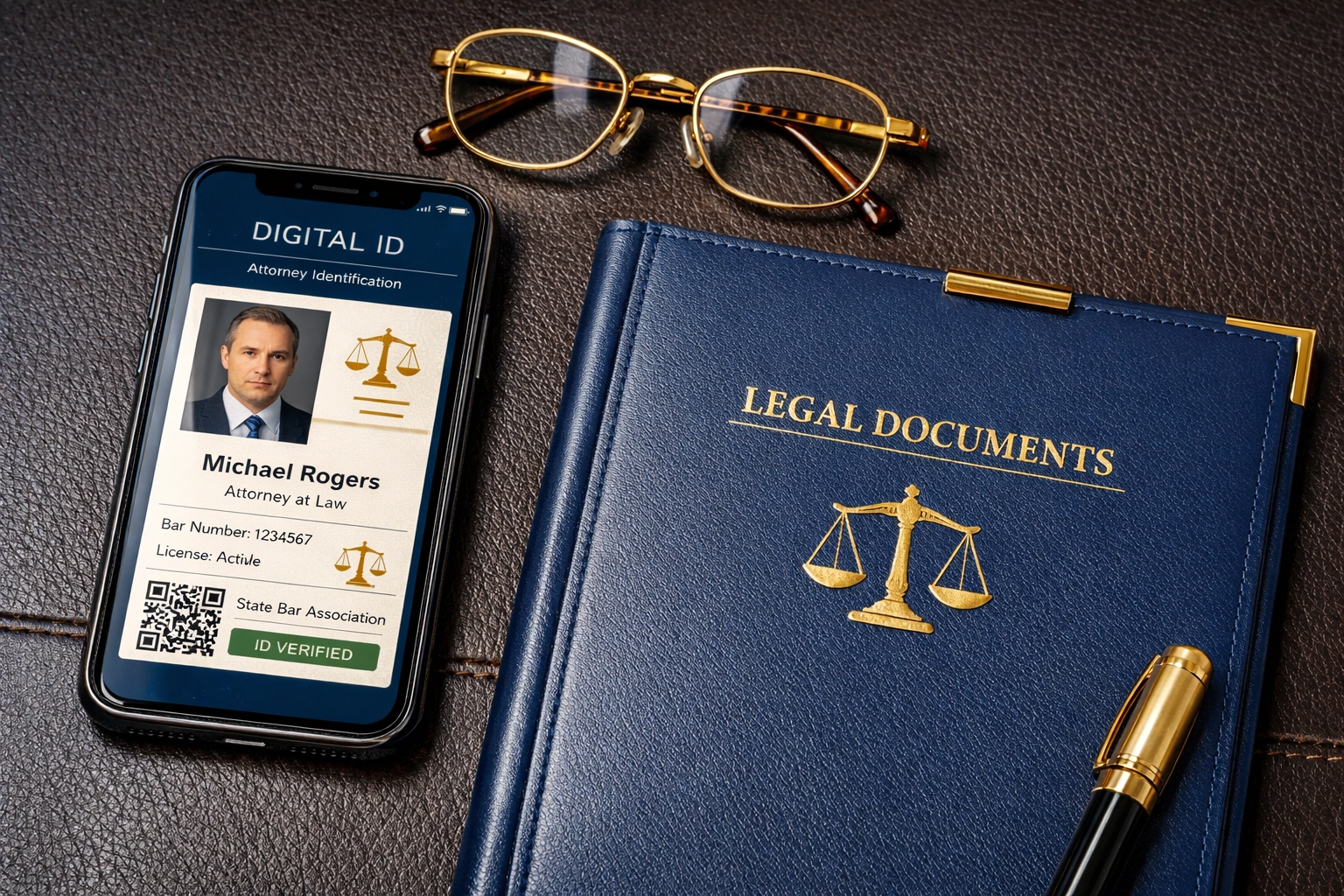 Arrangement of legal documents and digital identification cards for the property registration process in India.