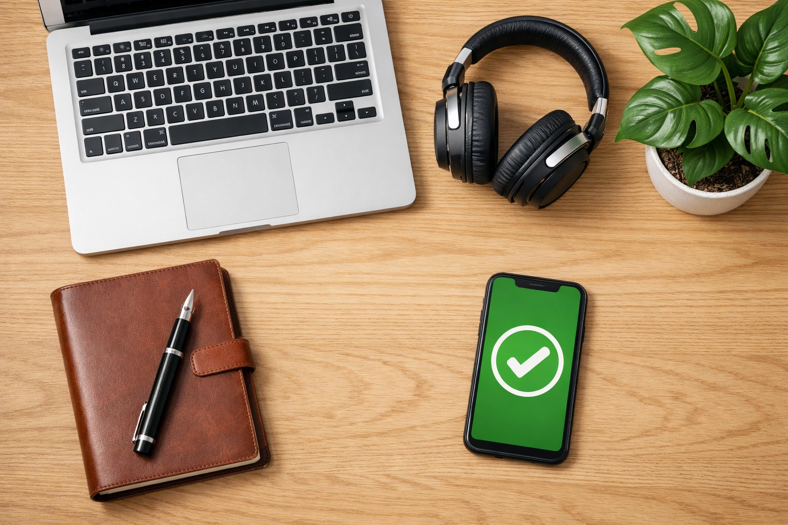 Organized workspace with creative tools and laptop for building a professional photography business.