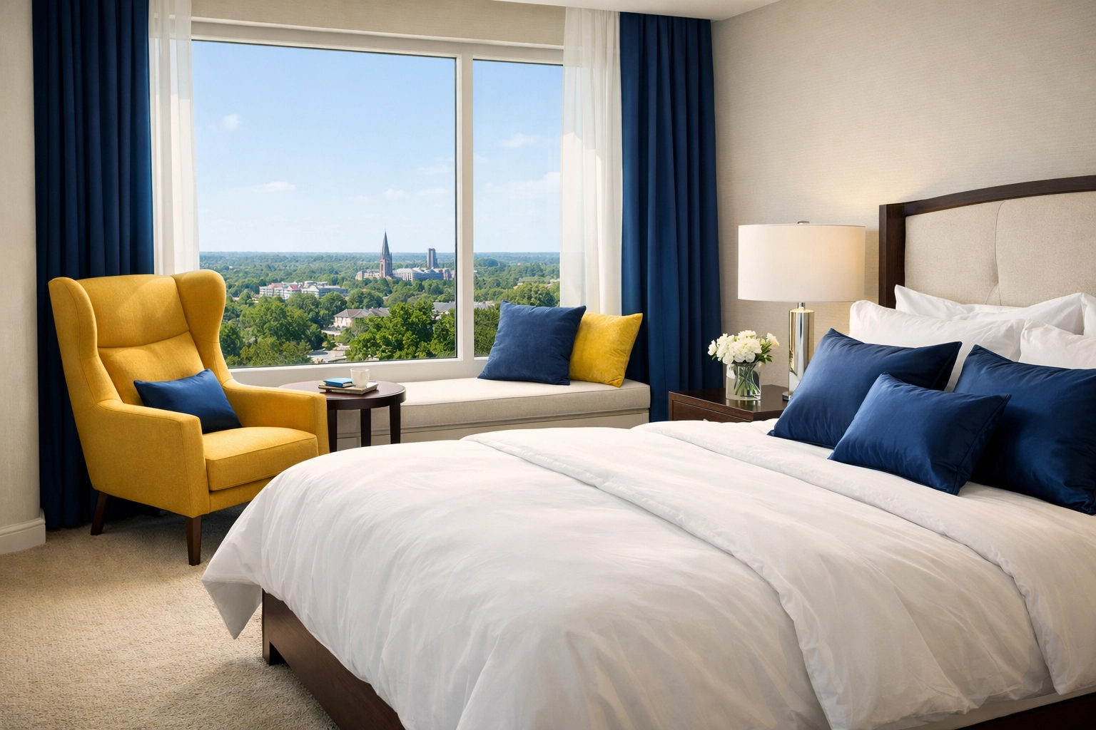 Serene, dust-free master bedroom reflecting the mental peace of luxury house cleaning in Newton.