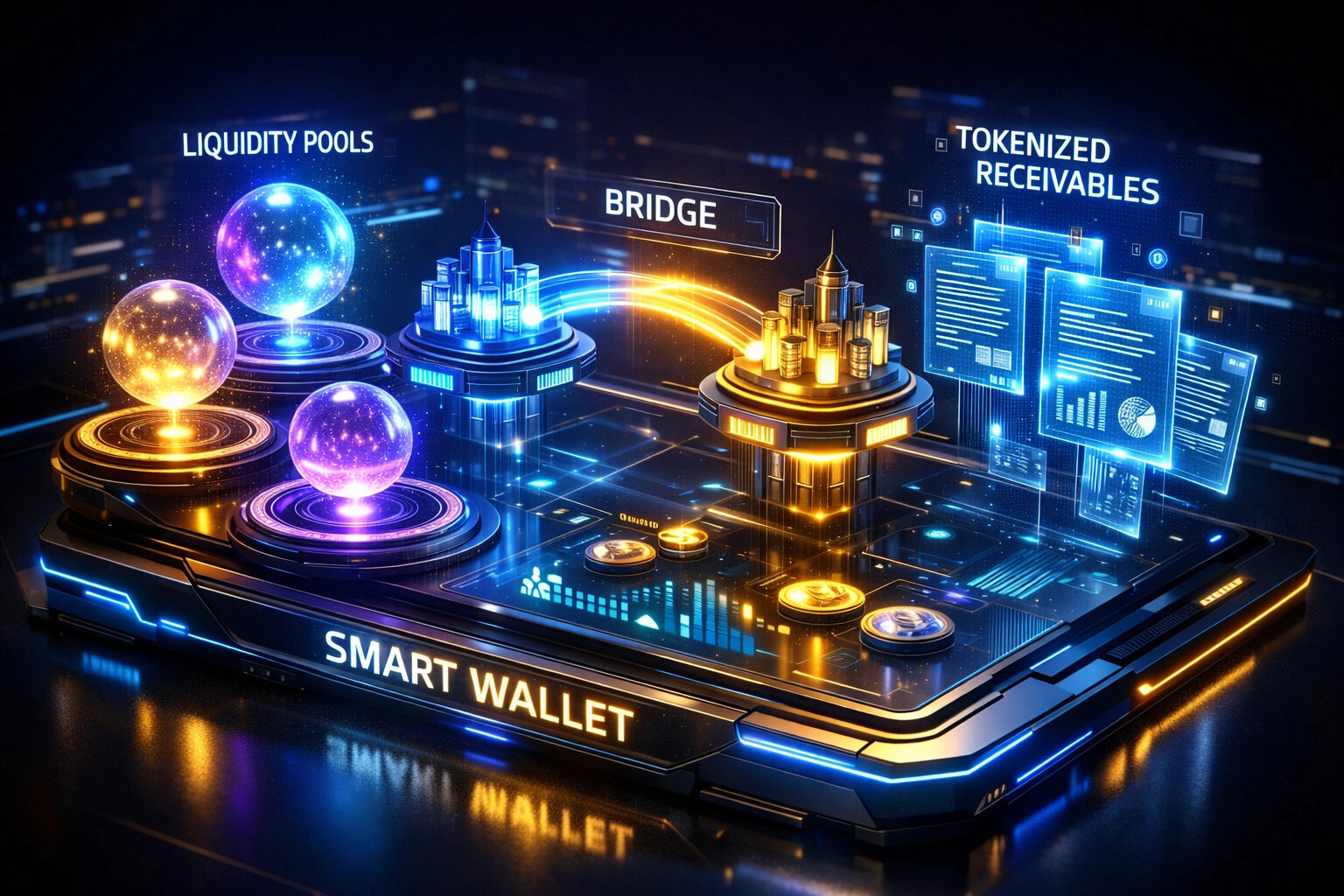 Larecoin smart wallet ecosystem with liquidity pools, swaps, and tokenization features