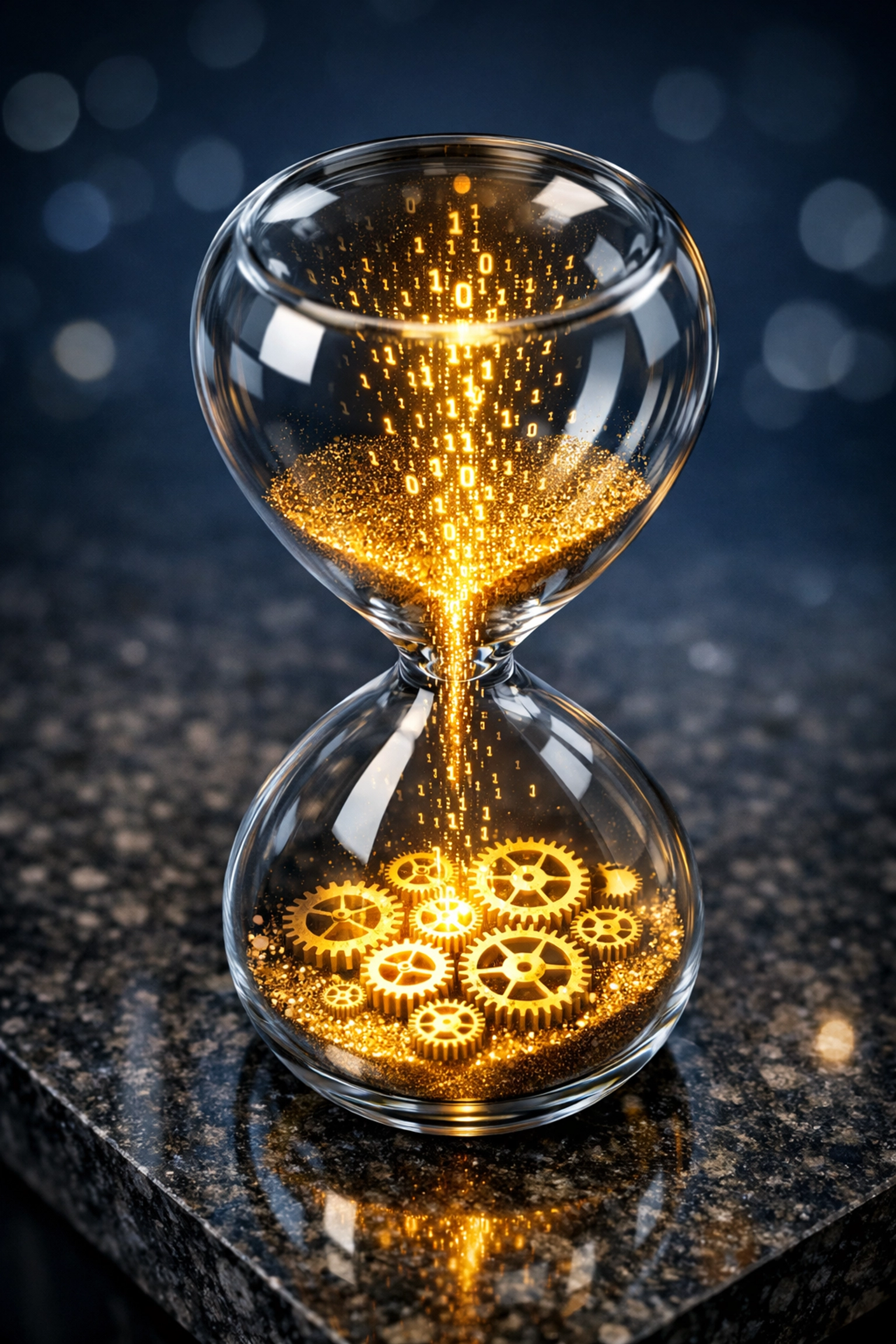 Sablier numérique illustrant le temps gagné grâce à l'automatisation et l'intelligence artificielle.