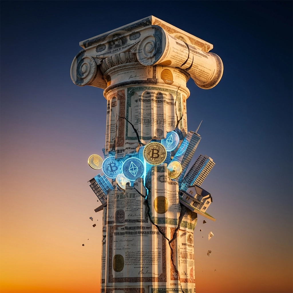 Classical column blending traditional and digital assets represents evolving investment paradigms for accredited investors.