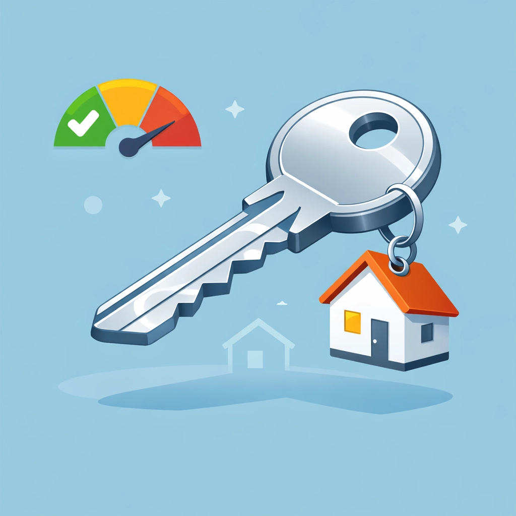 Llave con llavero de casa simbolizando el crédito necesario para comprar vivienda en USA.