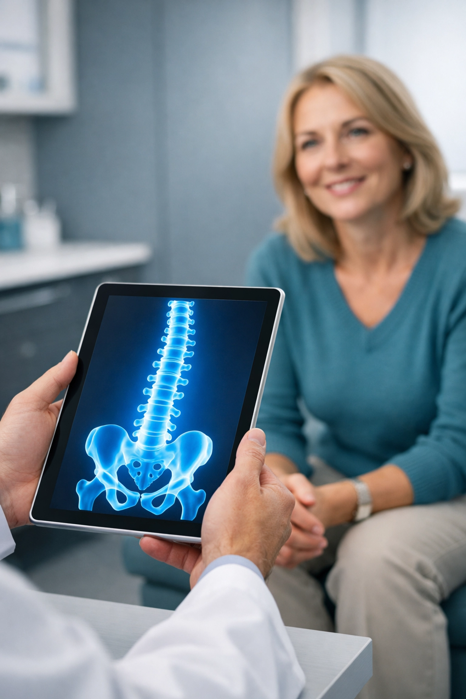 Specialist discussing spine health with a patient to explain care at pain relief centers near me.