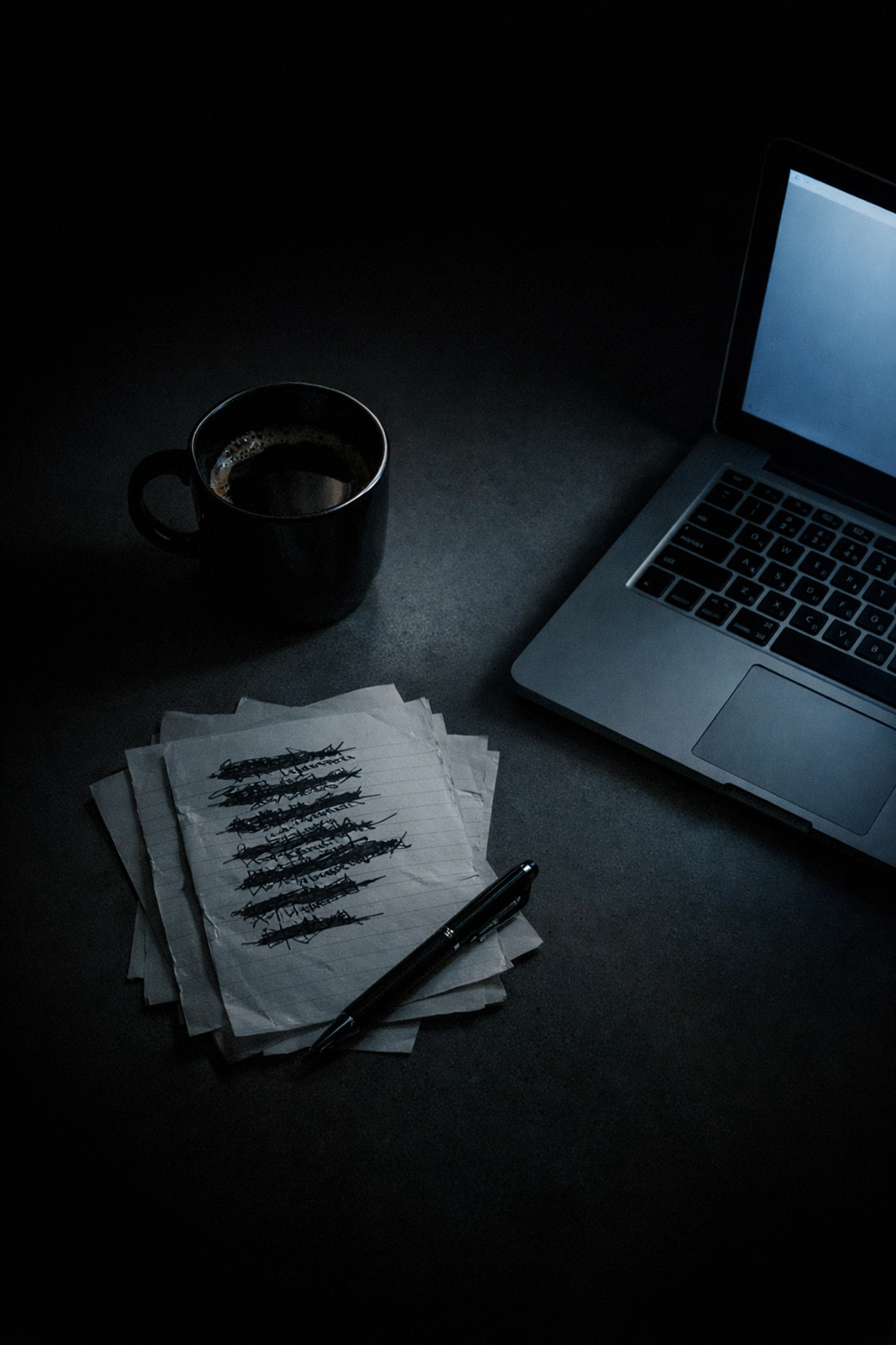 Late night desk showing the burnout cycle of manual research for a sales development rep for startup.
