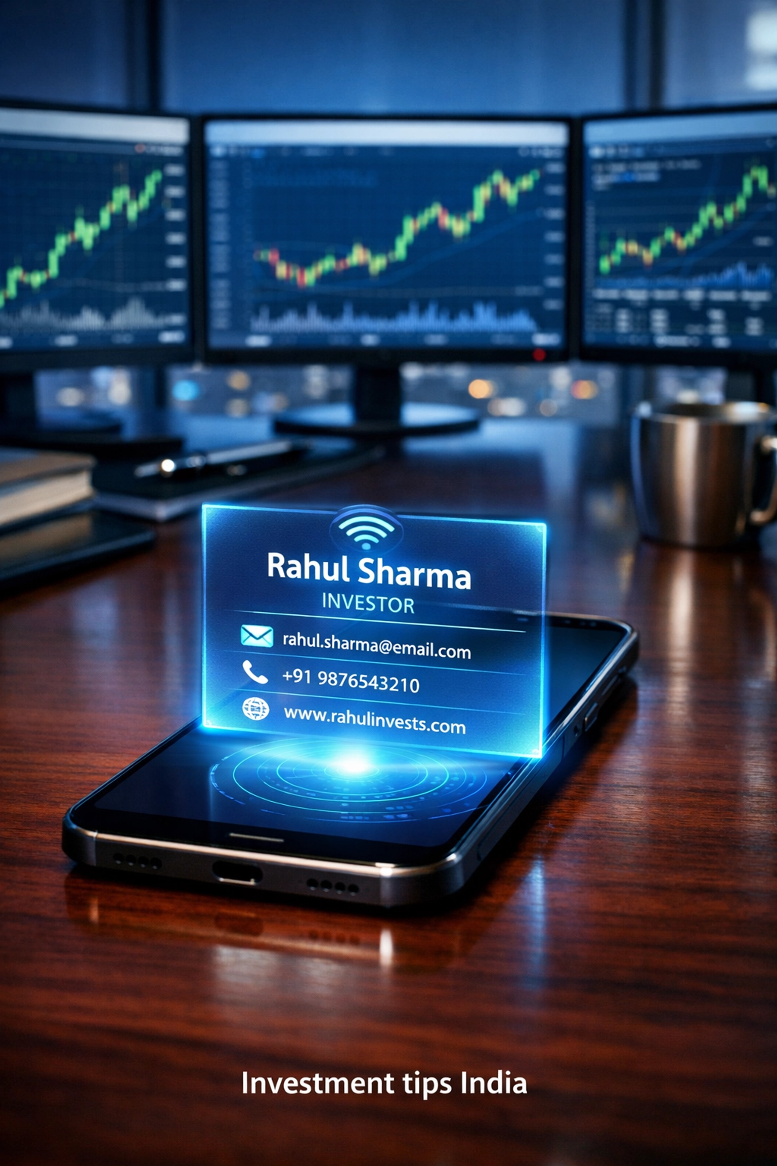 Modern investor workspace with green candlestick charts providing essential investment tips India for navigating volatility.