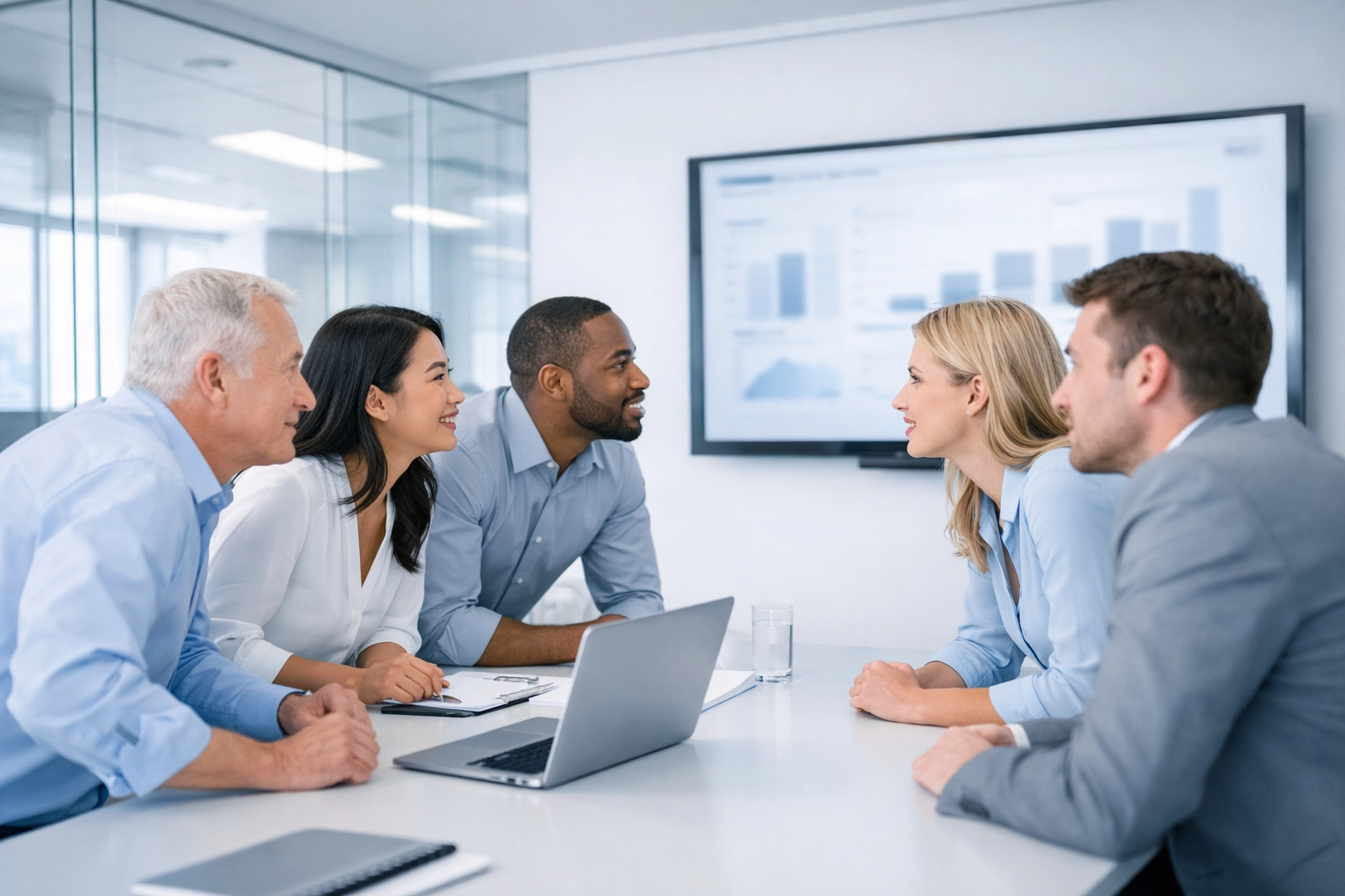 Motivated sales team collaborating in a modern office to build a high-performance coaching culture.