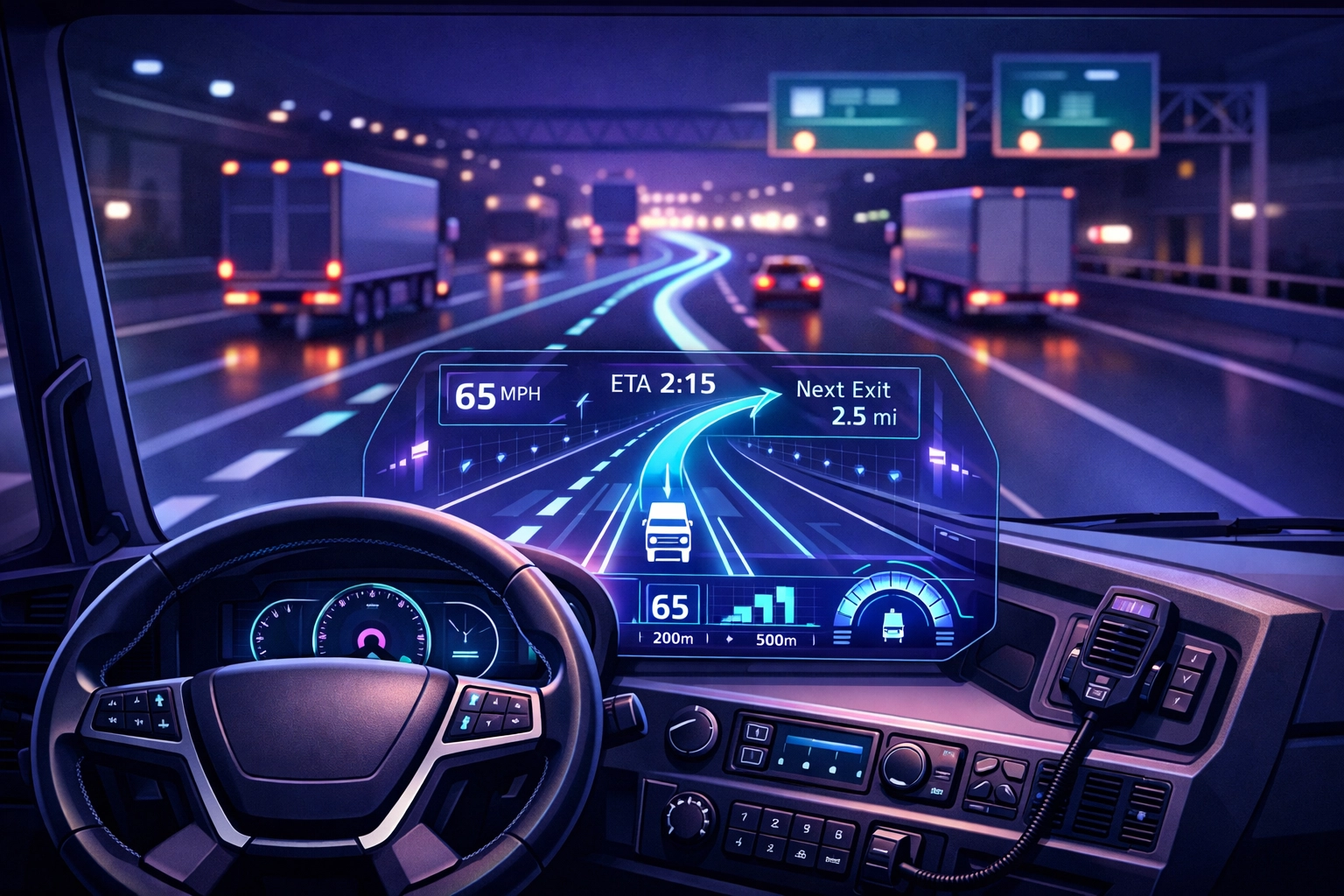 Advanced HGV driver cabin interior reflecting modern logistics recruitment standards and technology.