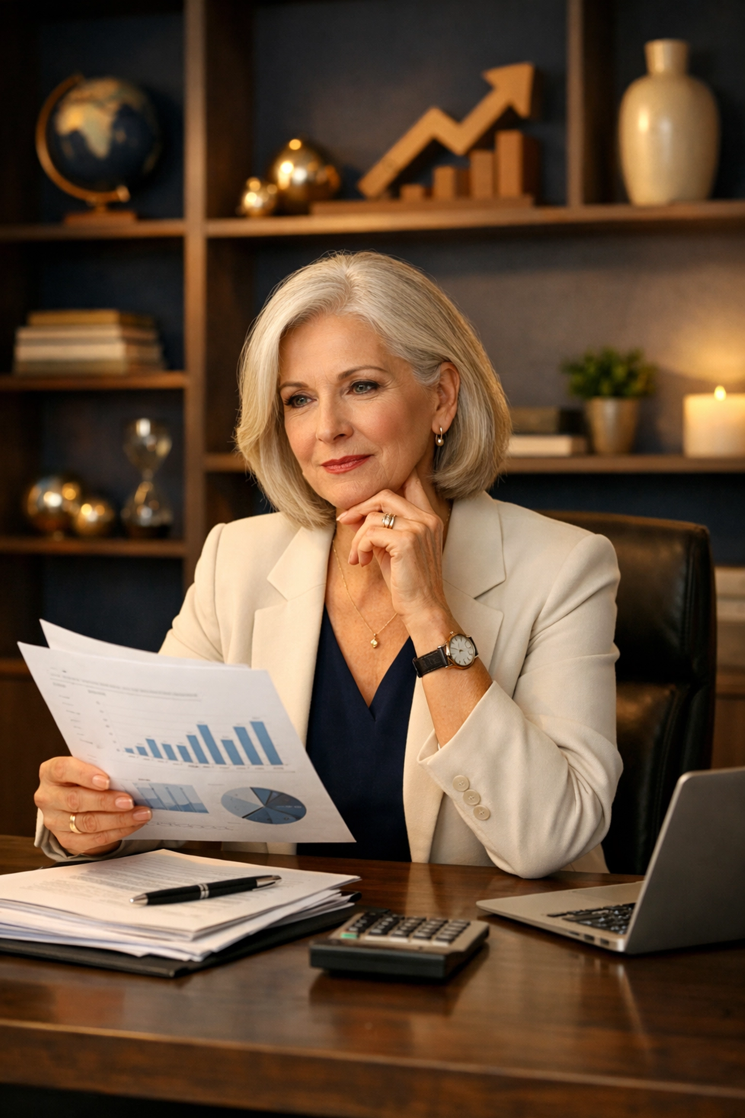 Retiree reviewing retirement income plans showing evolution of financial asset benefits