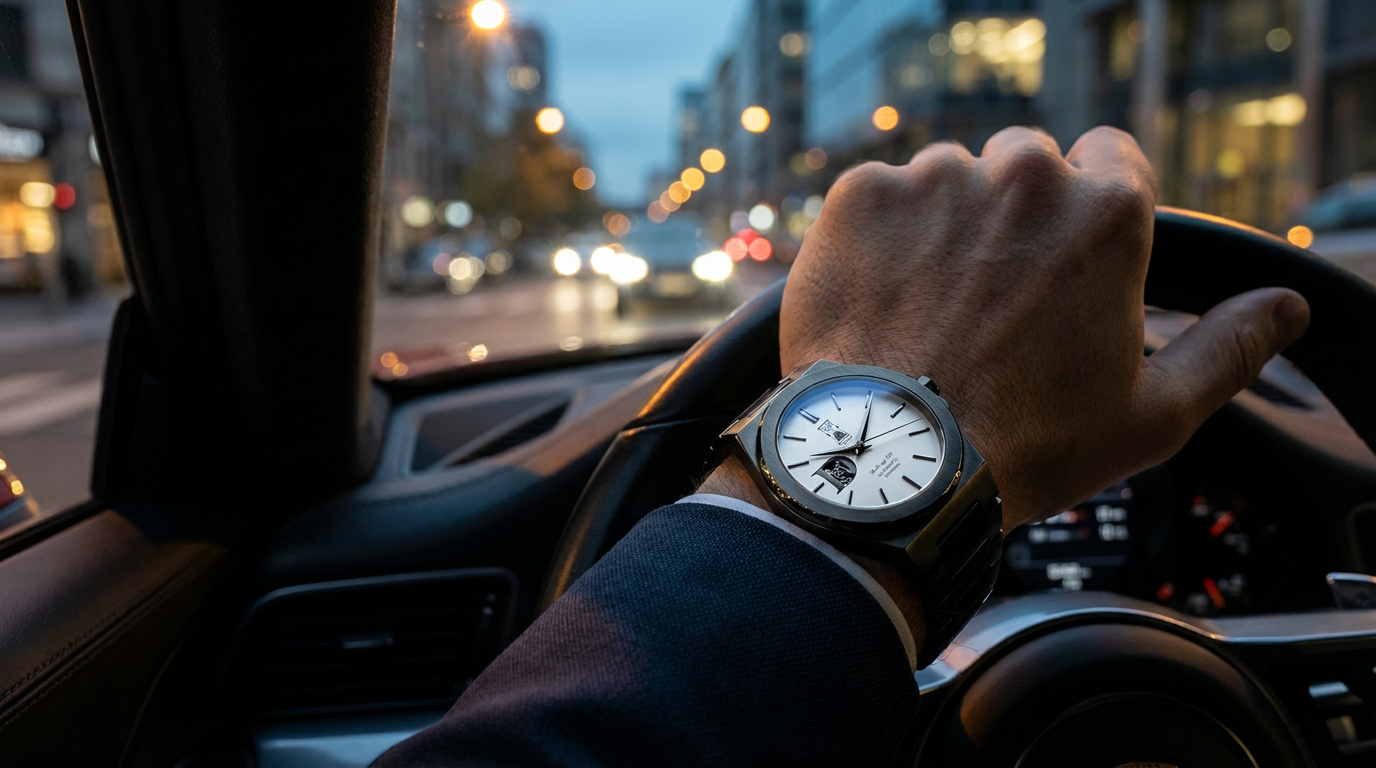 Driving at dusk with Day & Night Watch Co.