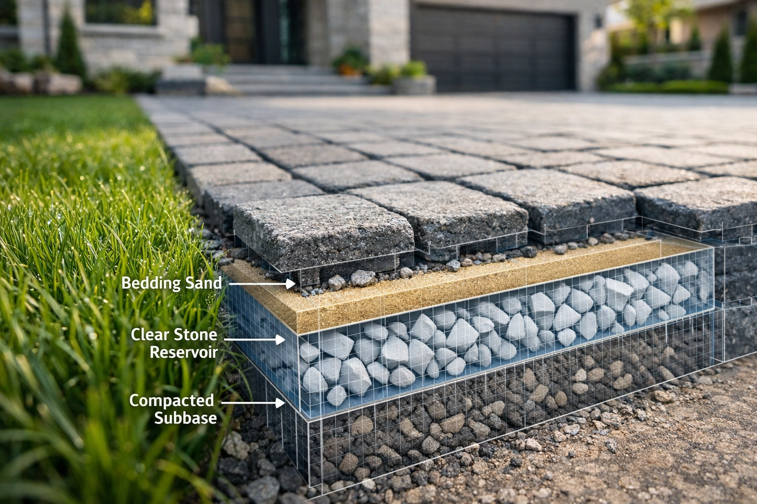 Permeable pavement installation in the GTA showcasing subterranean layers for efficient stormwater management.