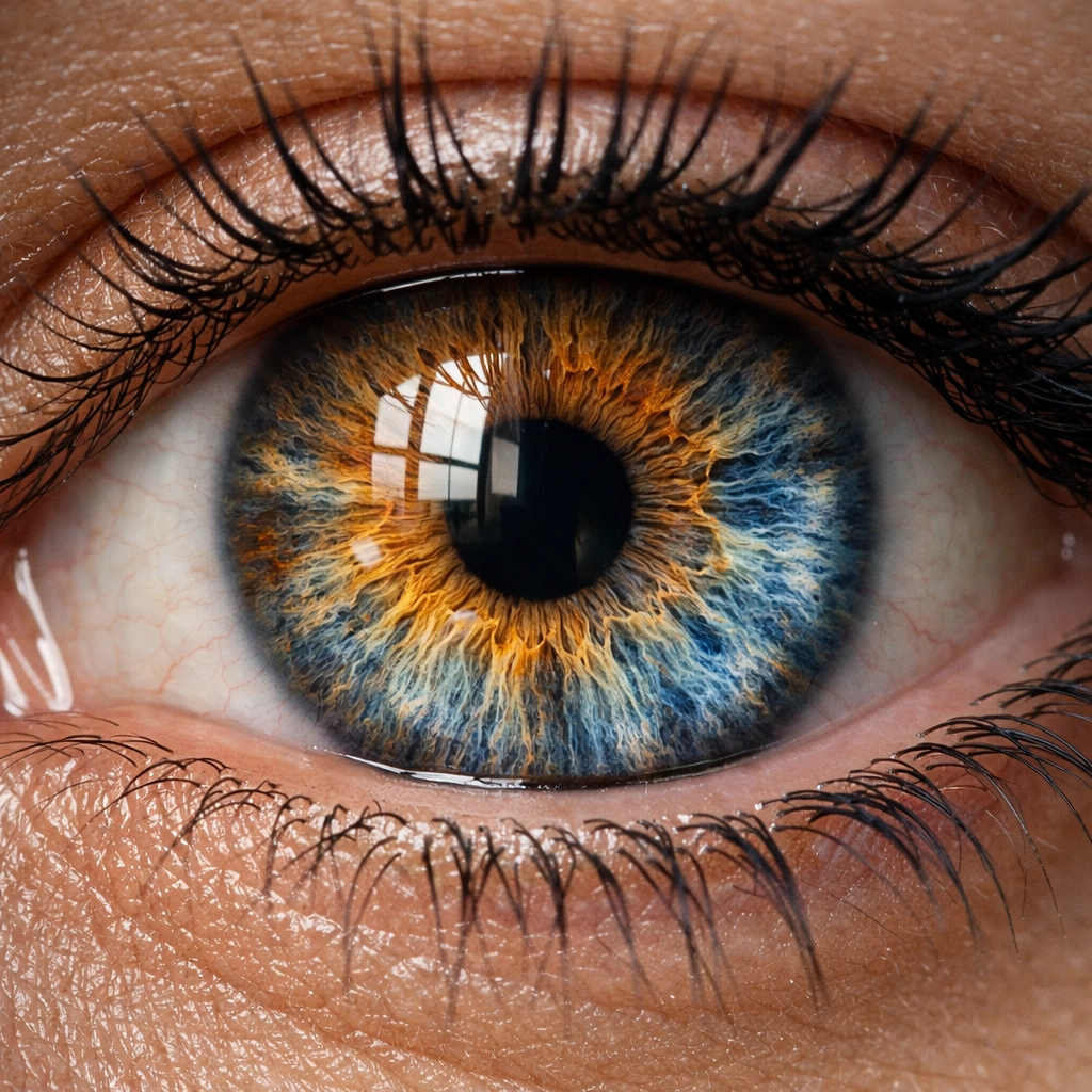 Close-up of a human eye showing sharp iris details maintained after professional image compression.