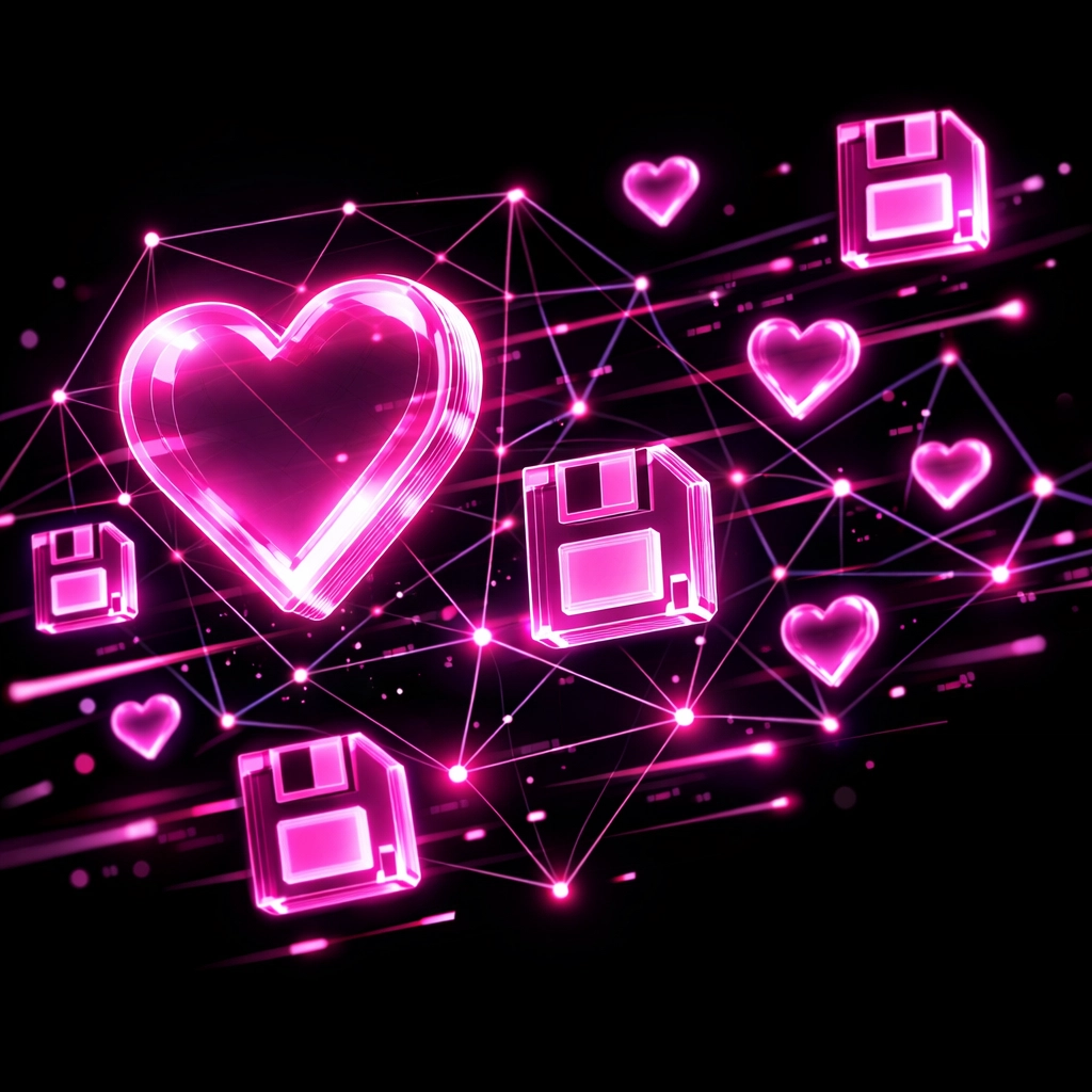 Digital hearts and save icons representing engagement and community voting