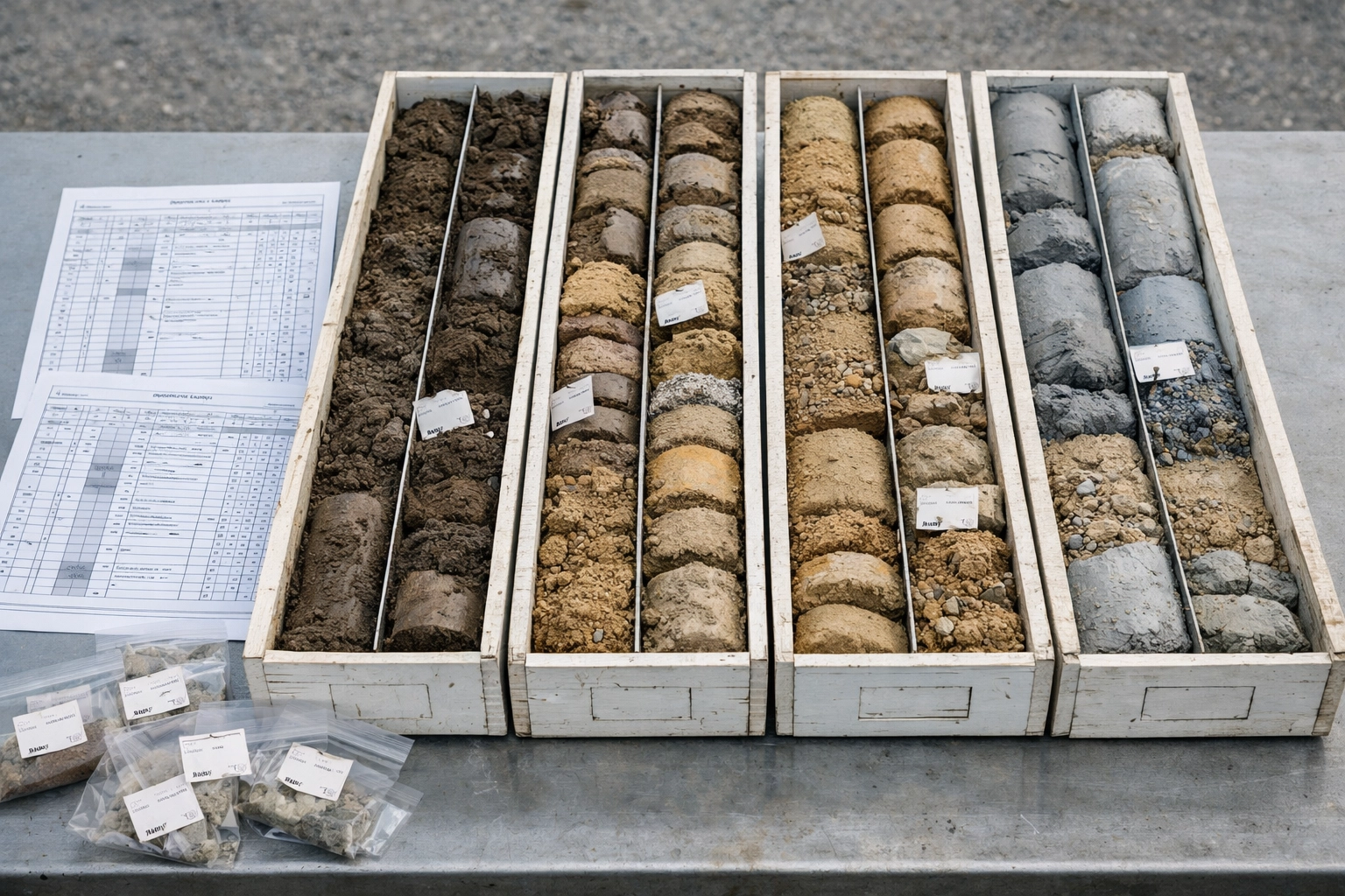 NJ geotechnical soil cores and boring logs for soil engineering cost evaluation.