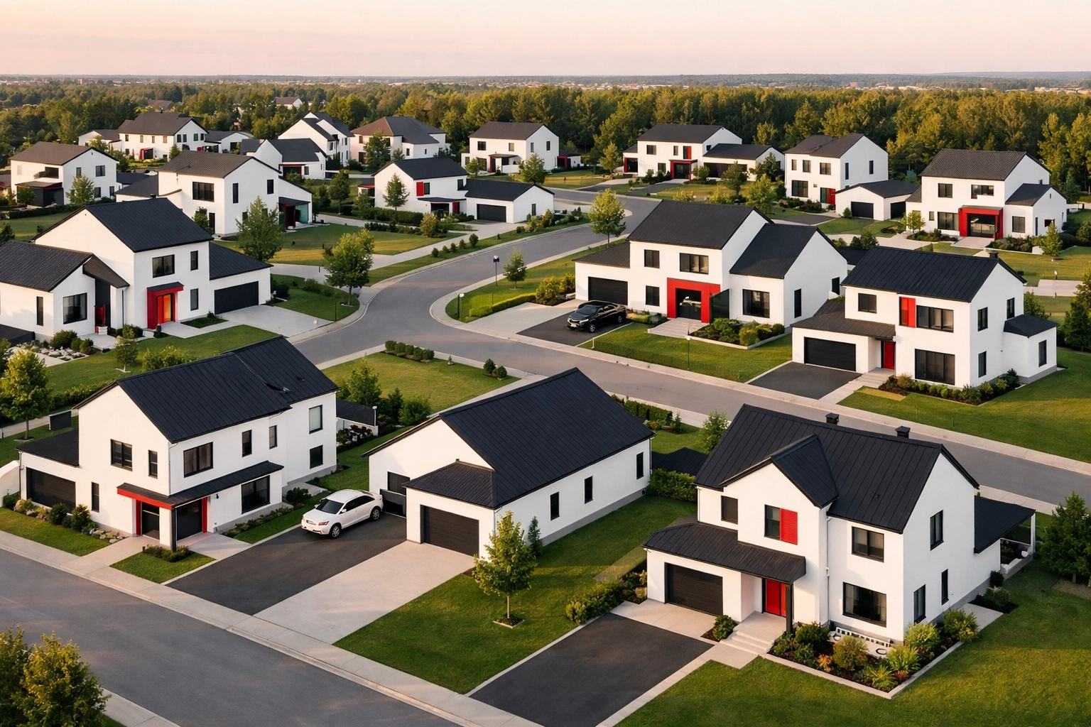 Quartier résidentiel moderne à Lévis avec maisons unifamiliales et grands terrains