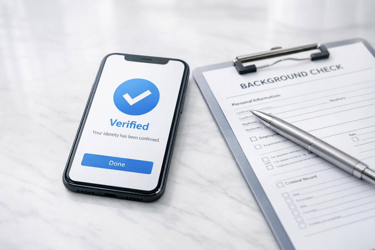 Background check verification process for residential cleaning professionals on digital device