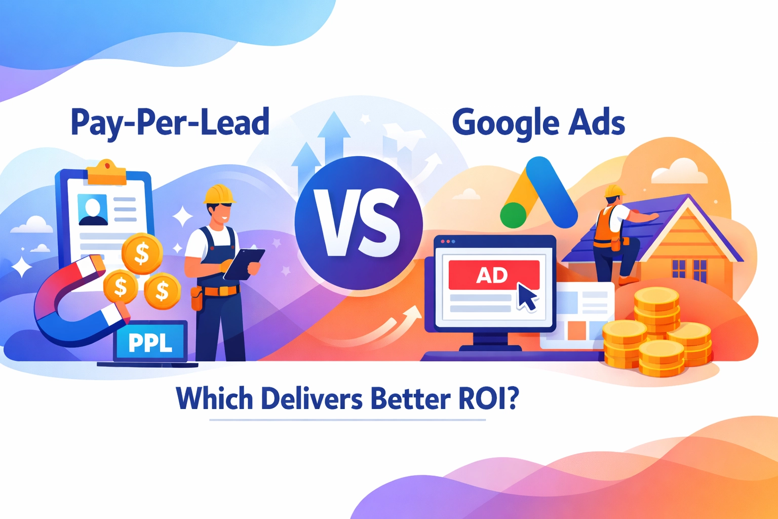 Contractor comparing marketing ROI between pay-per-lead and Google Ads strategies