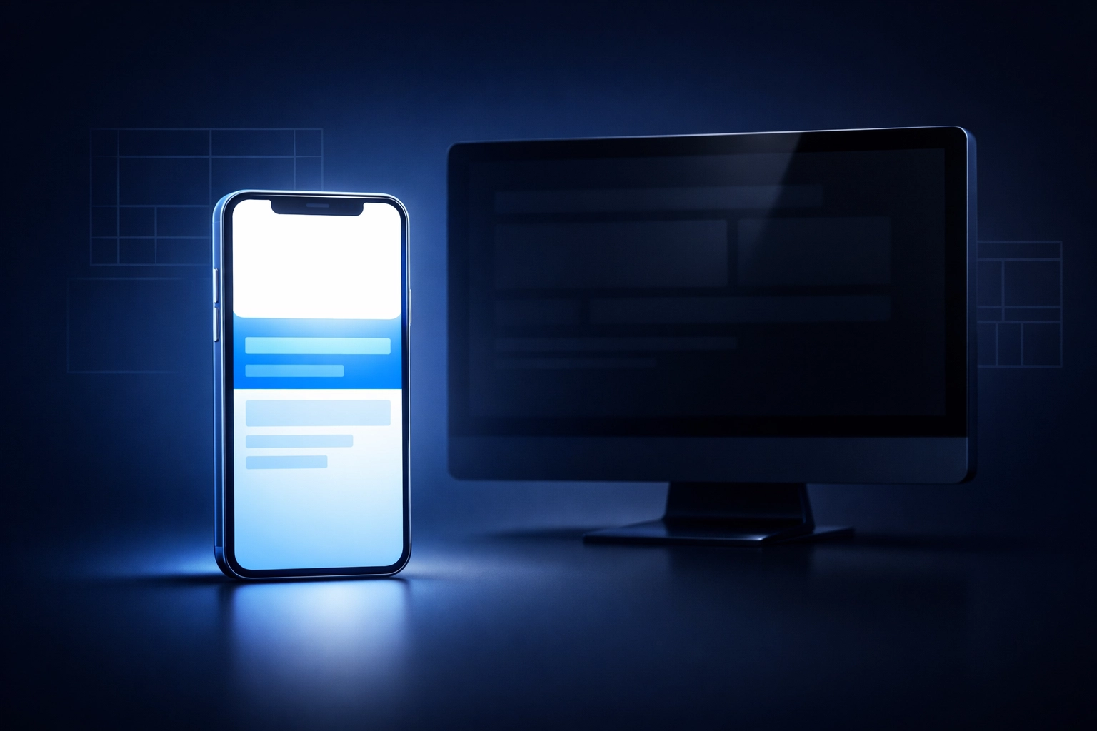 Mobile-first website design showing smartphone prioritized over desktop screen