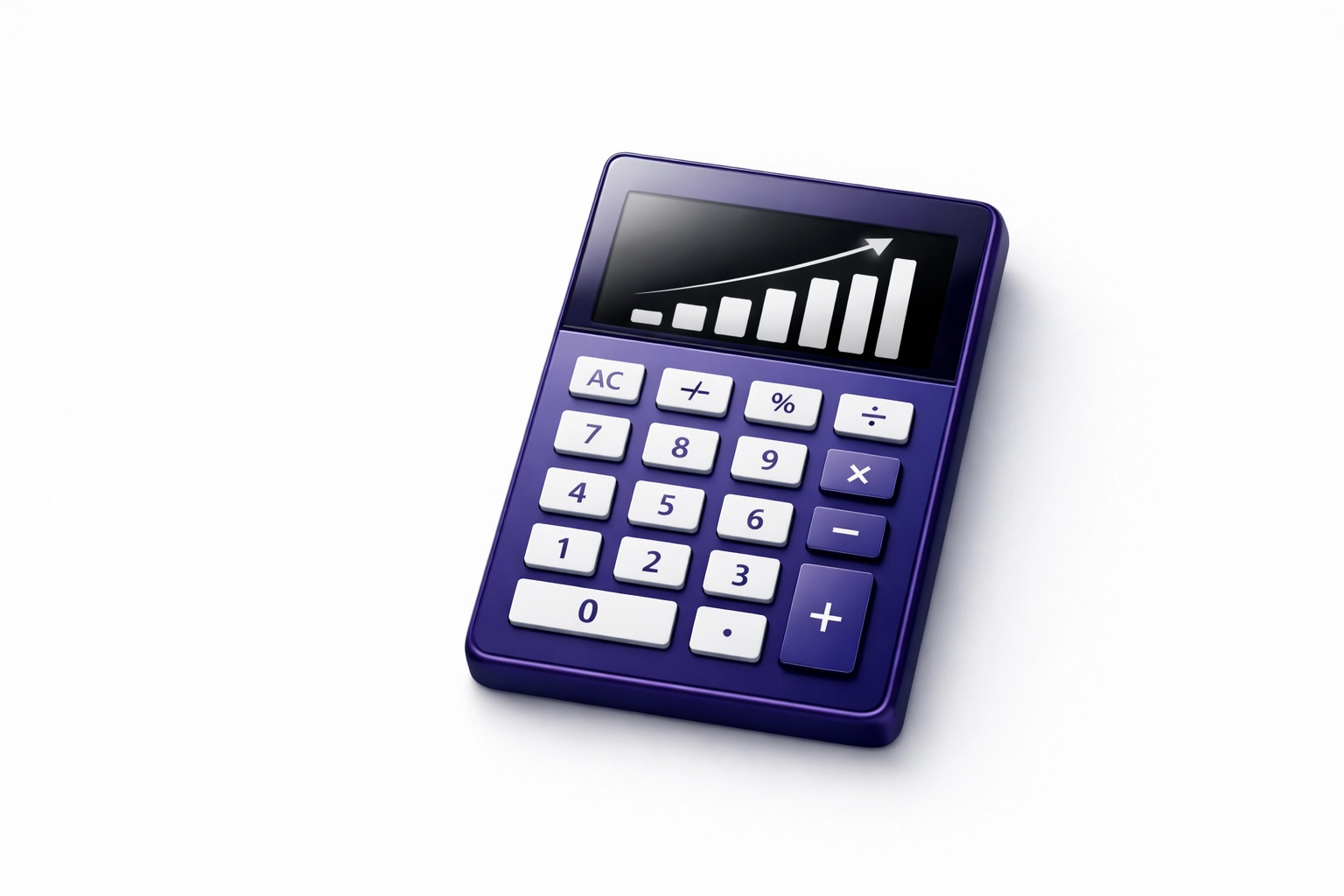 A professional purple calculator and growth chart showing the value of a bookkeeper in Los Angeles.