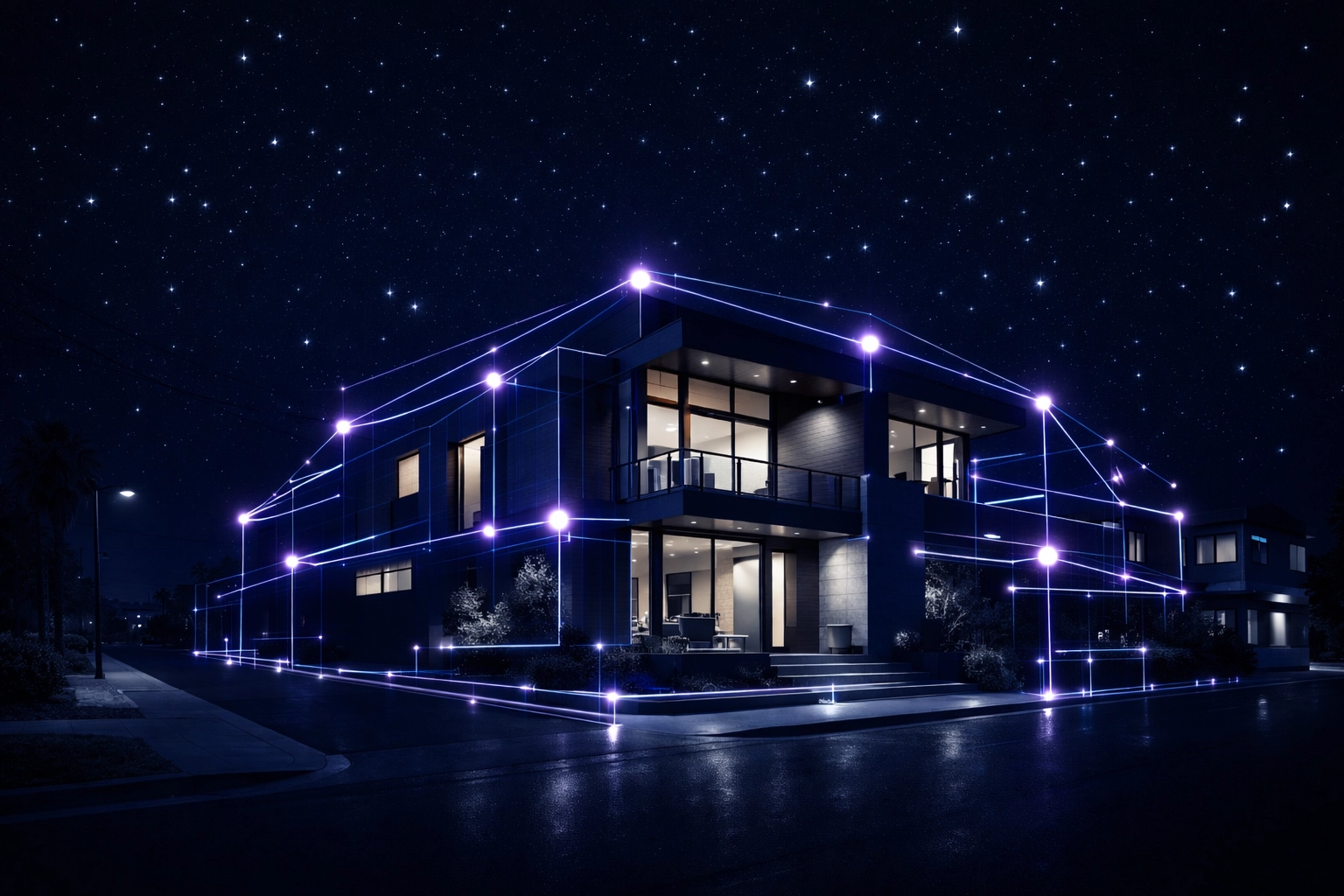 Modern home protected by an intelligent digital grid representing real-time AI transaction monitoring.