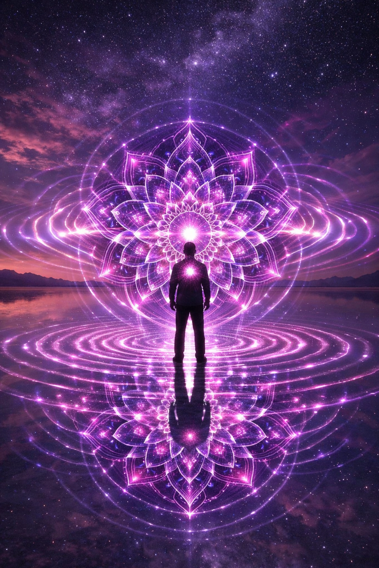 A person radiating a light mandala representing the peaceful energy of a regulated nervous system.