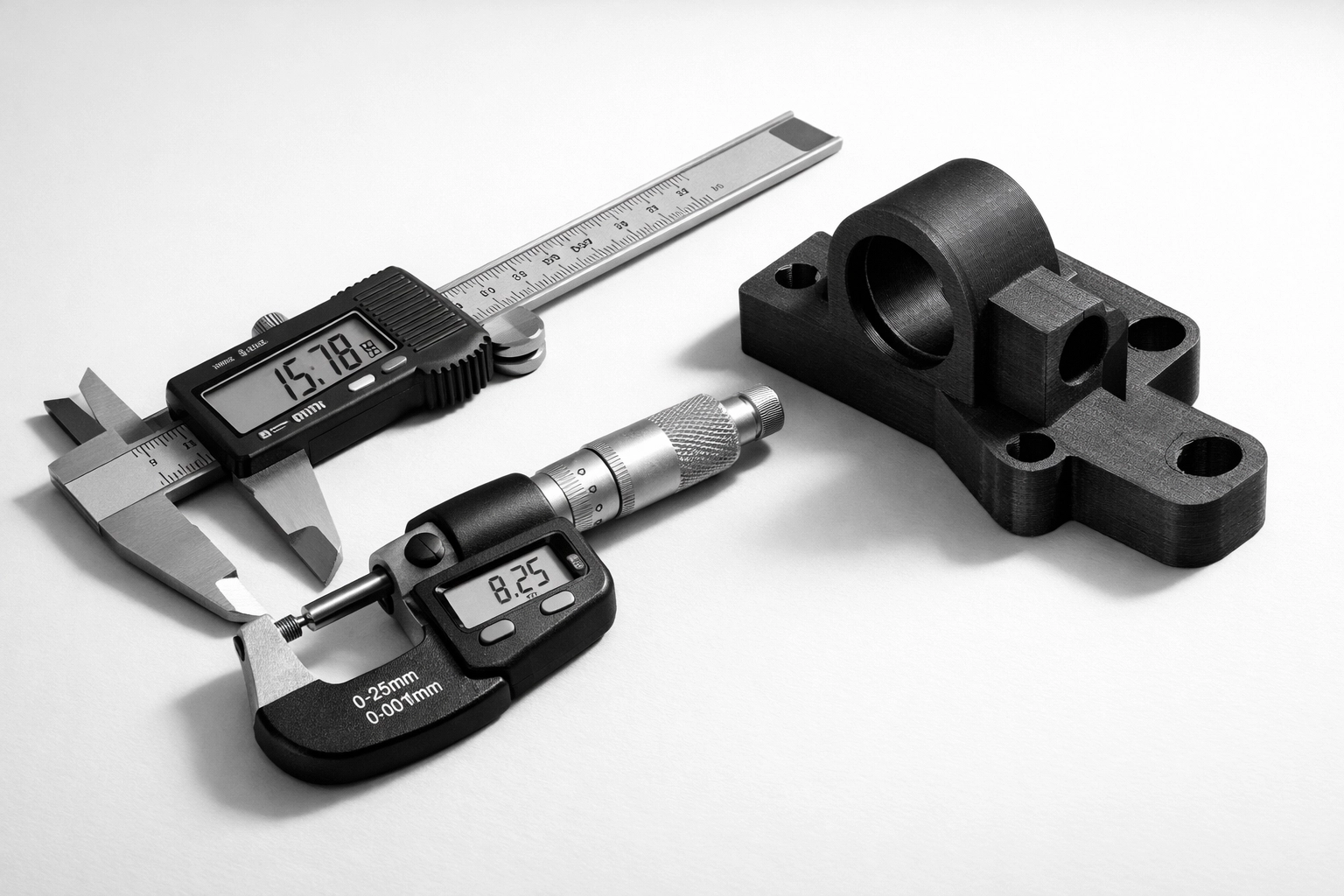 Precision measurement tools inspecting 3D printed AM part for quality control