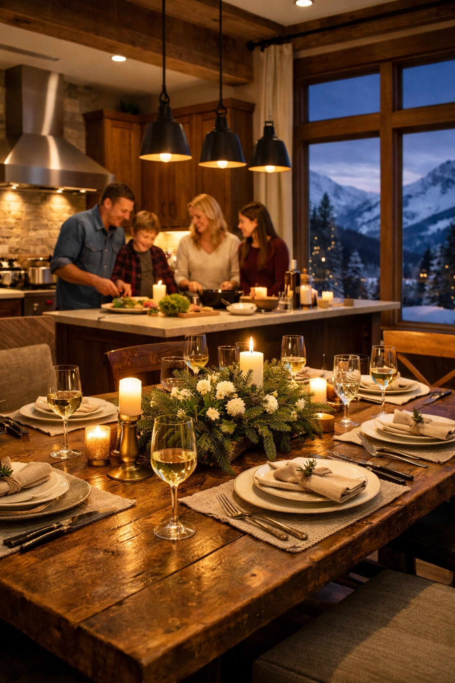 Gourmet kitchen and dining area in Snowshoe Mountain vacation rental with family gathering Gourmet kitchen and dining area in Snowshoe Mountain vacation rental with family gathering