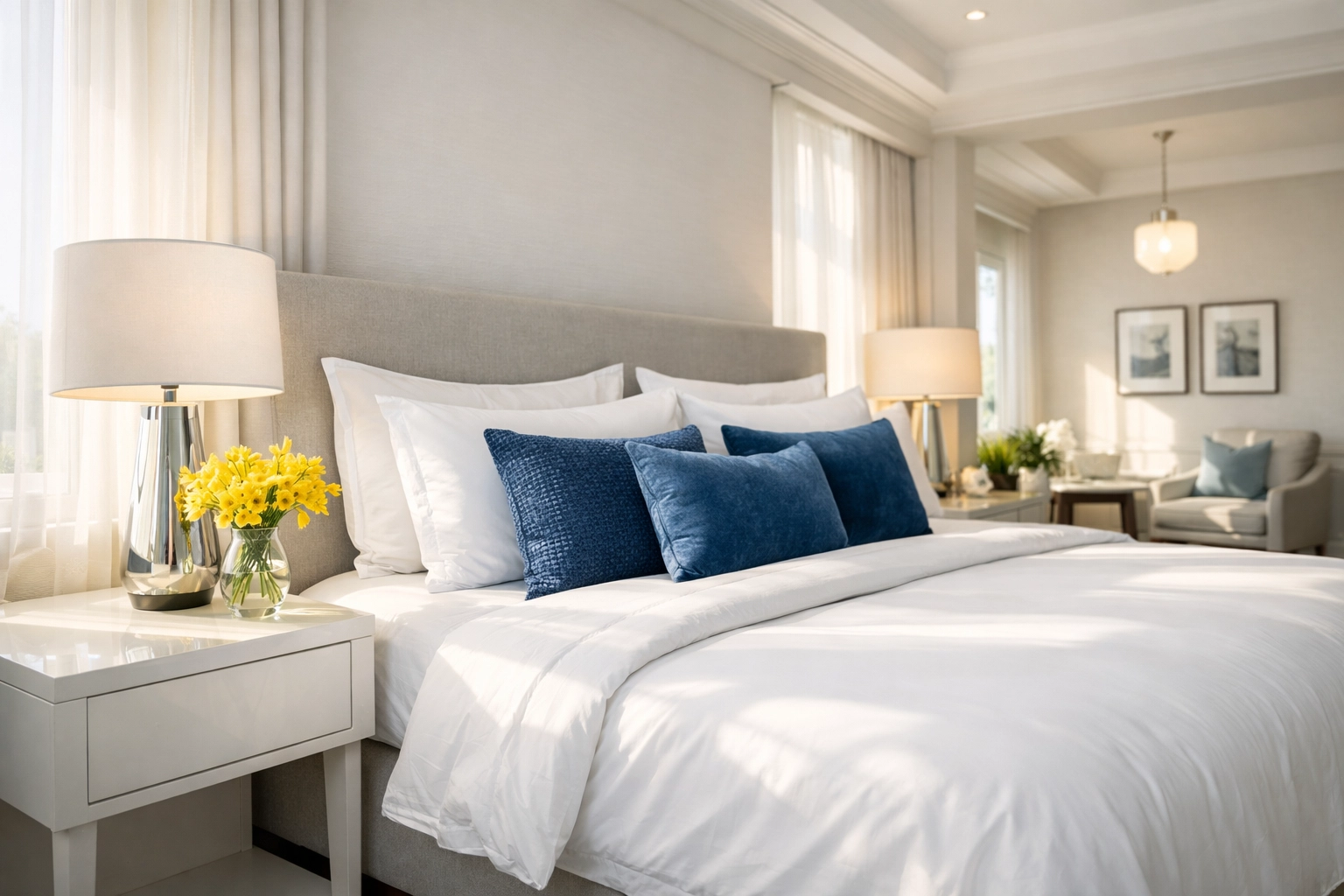 A professionally cleaned master bedroom in Natick serving as a healthy sanctuary for better sleep.